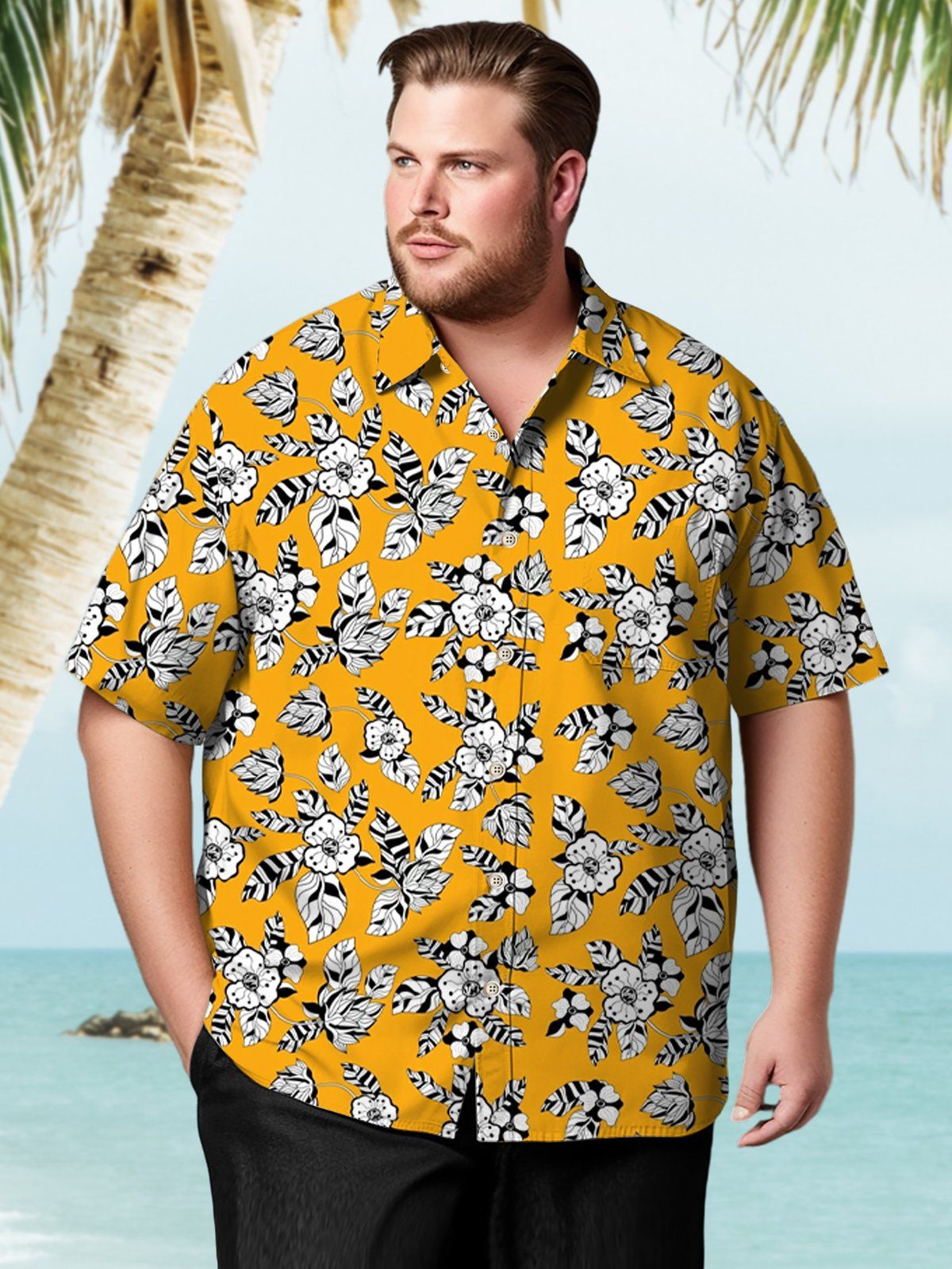 Big & Tall Hawaiian Flower Plants Shirt Big & Tall Hawaiian Flower Plants Shirt