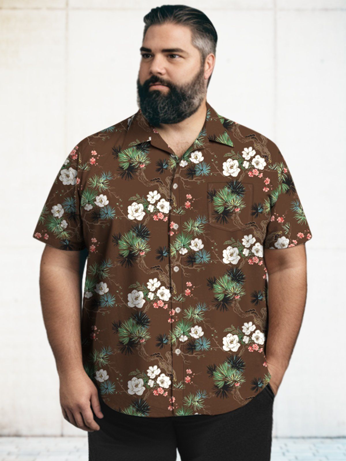 Big & Tall Hawaiian Flowers Pine Shirt Big & Tall Hawaiian Flowers Pine Shirt