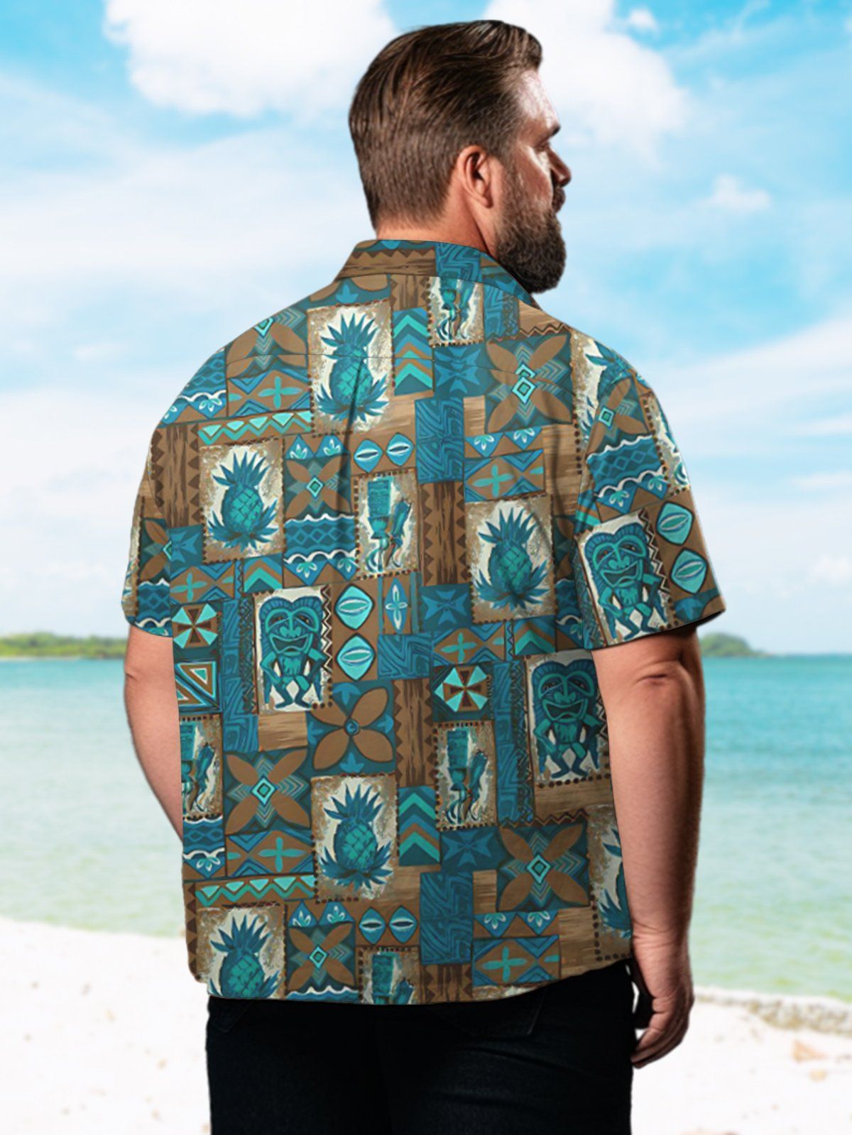 Big & Tall Hawaiian Geometric Totem Shirt