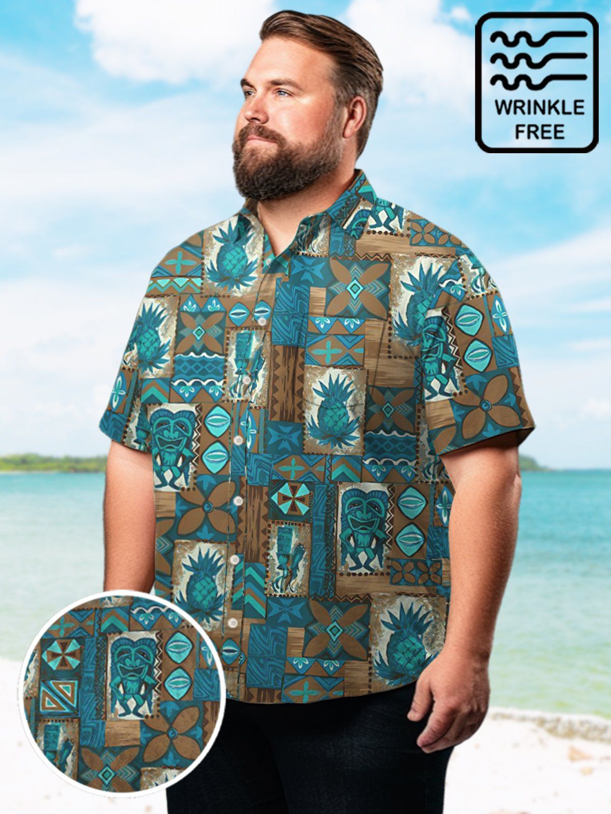 Big & Tall Hawaiian Geometric Totem Shirt Big & Tall Hawaiian Geometric Totem Shirt