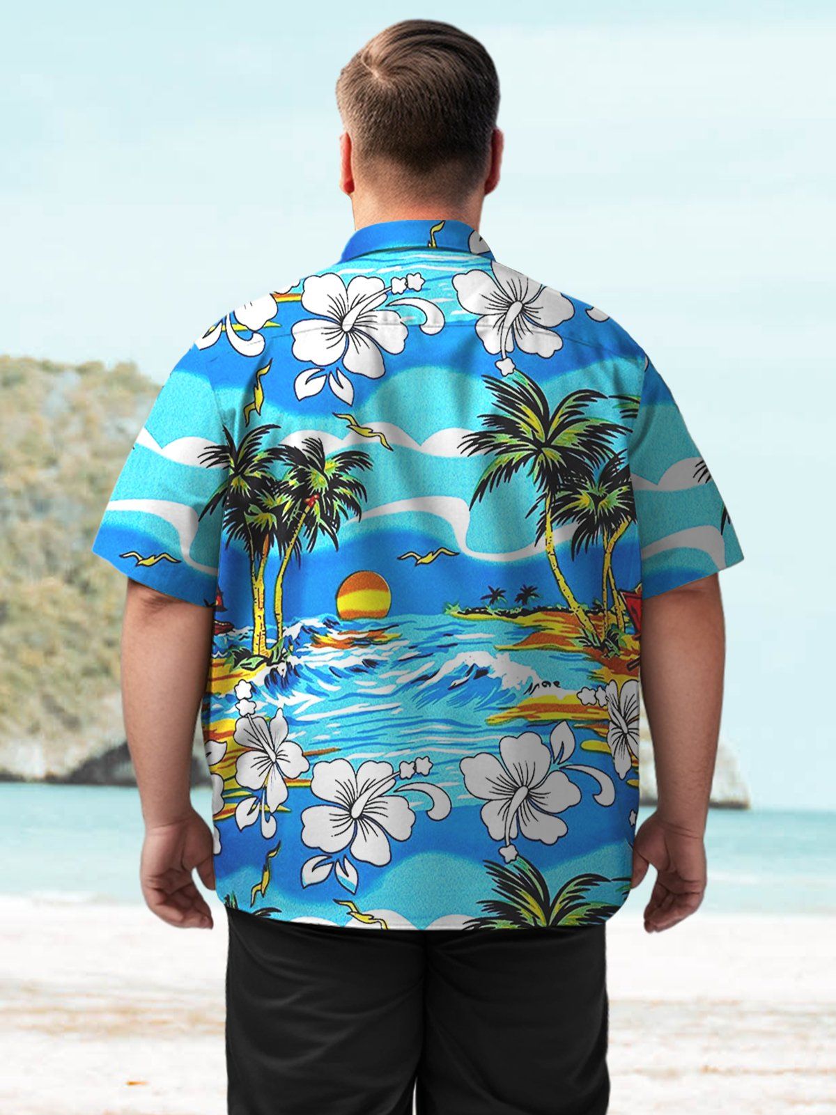 Big & Tall Hawaiian Island Flamingo Surfboard Prints Shirt