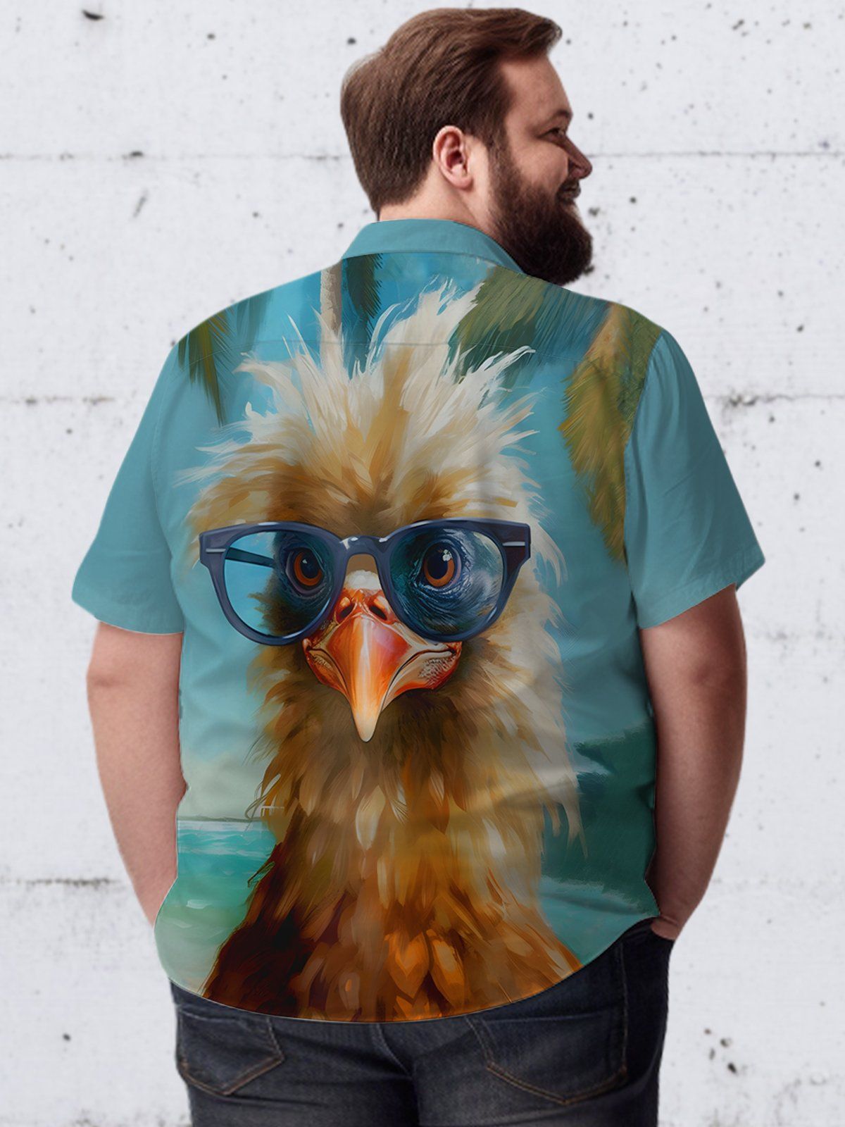 Big & Tall Hawaiian Oil Painting Fun Chicken Print Shirt