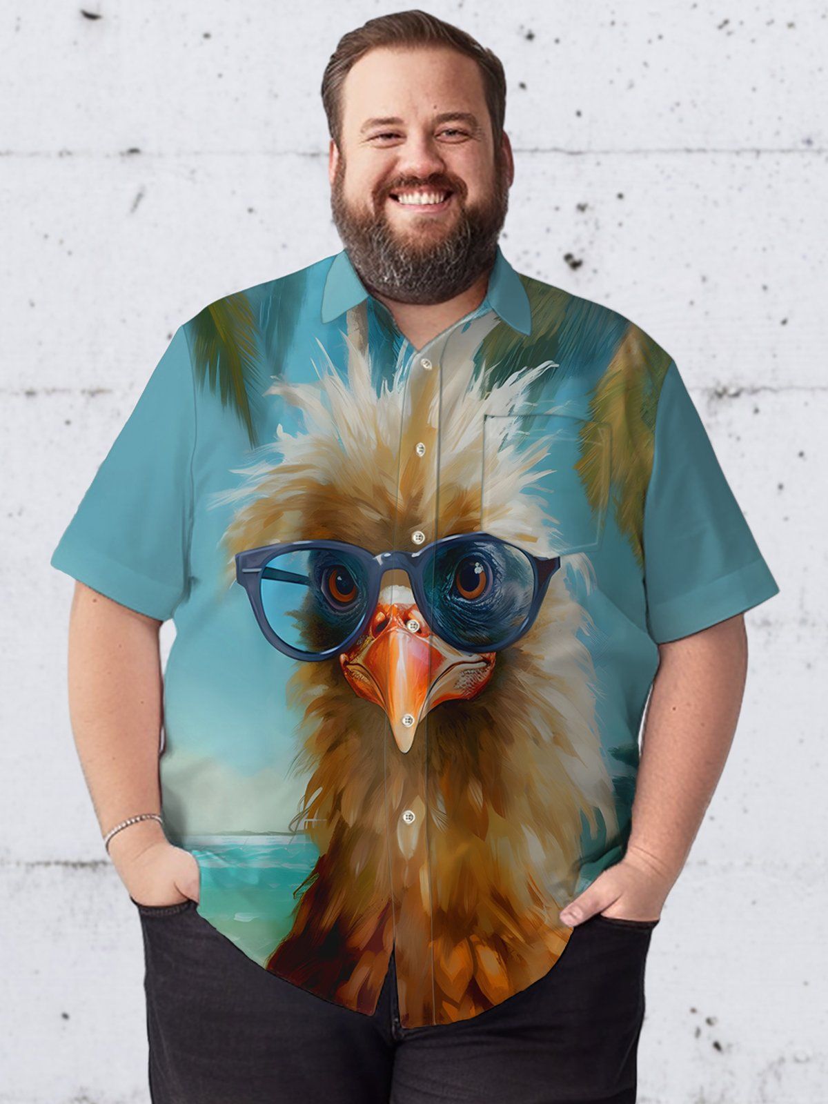 Big & Tall Hawaiian Oil Painting Fun Chicken Shirts Design 01 Big & Tall Hawaiian Oil Painting Fun Chicken Shirts Design 01