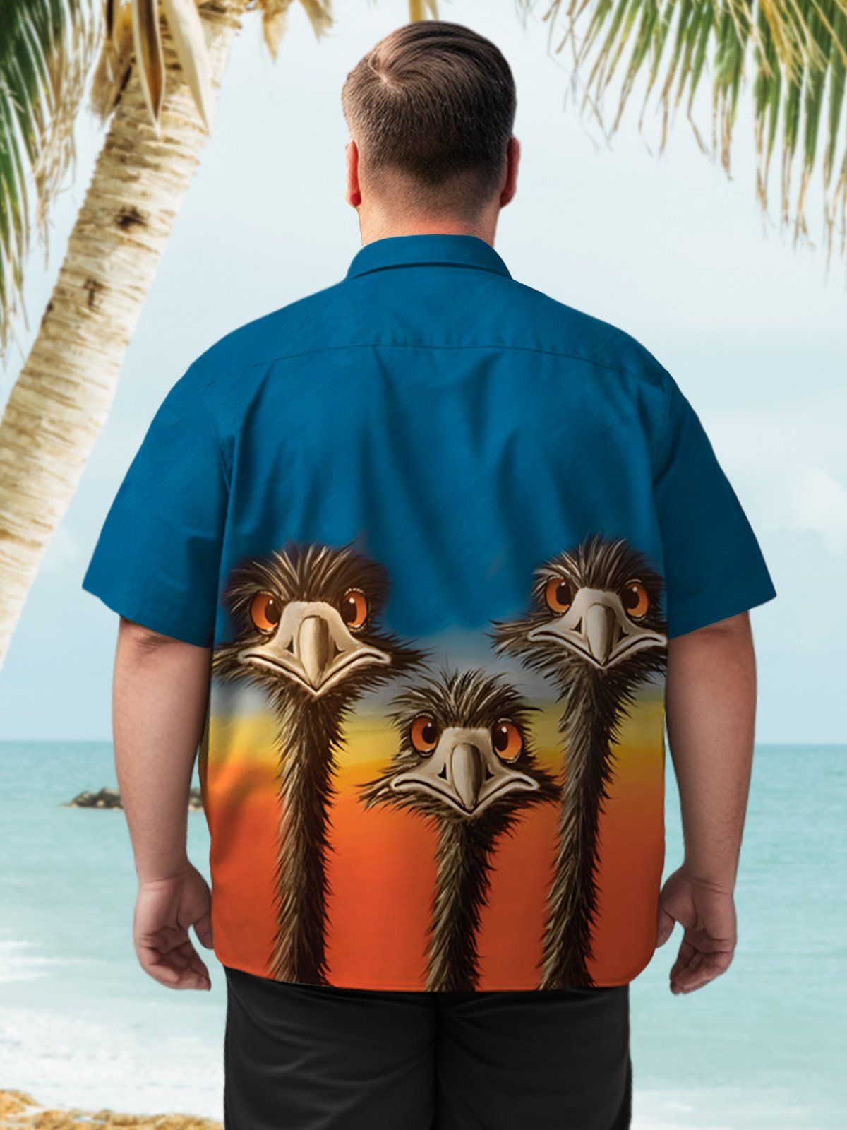Big & Tall Hawaiian Ostrich Print Shirt