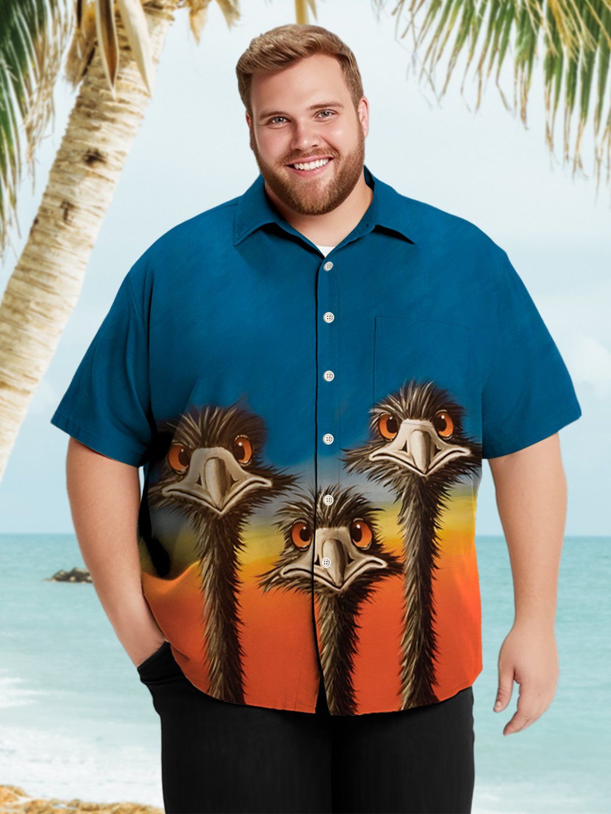 Big & Tall Hawaiian Ostrich Print Shirt Big & Tall Hawaiian Ostrich Print Shirt