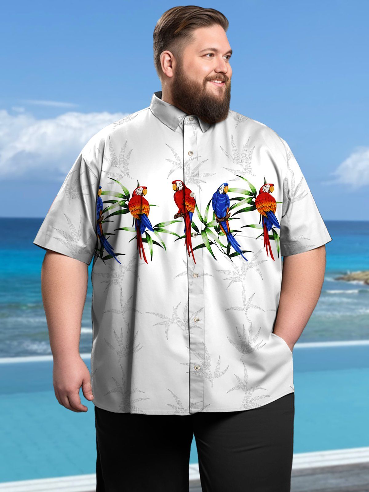 Big & Tall Hawaiian Parrot Tropical Plant Silhouette Shirts Design 01 Big & Tall Hawaiian Parrot Tropical Plant Silhouette Shirts Design 01