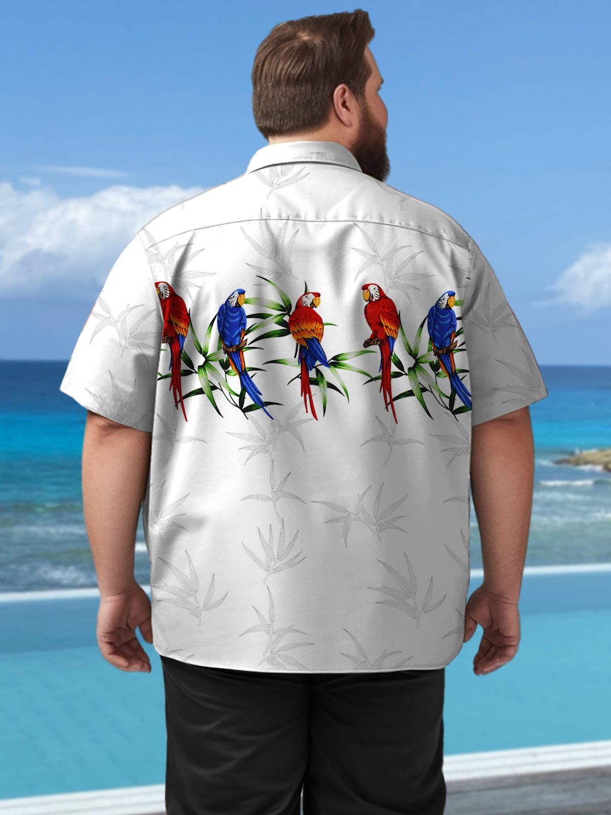 Big & Tall Hawaiian Parrot Tropical Plant Silhouette Shirts Design 01