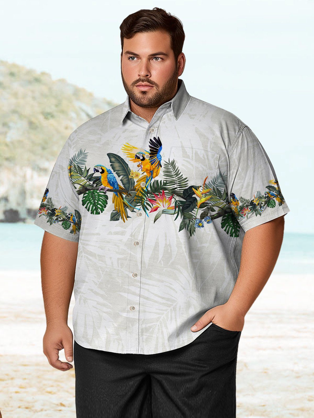 Big & Tall Hawaiian Tropical Plant Parrot Shirts Design 01 Big & Tall Hawaiian Tropical Plant Parrot Shirts Design 01