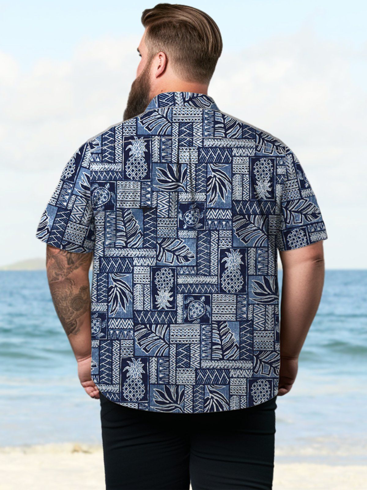 Big & Tall Hawaiian Turtle Plant Totem Free Seersucker Shirt