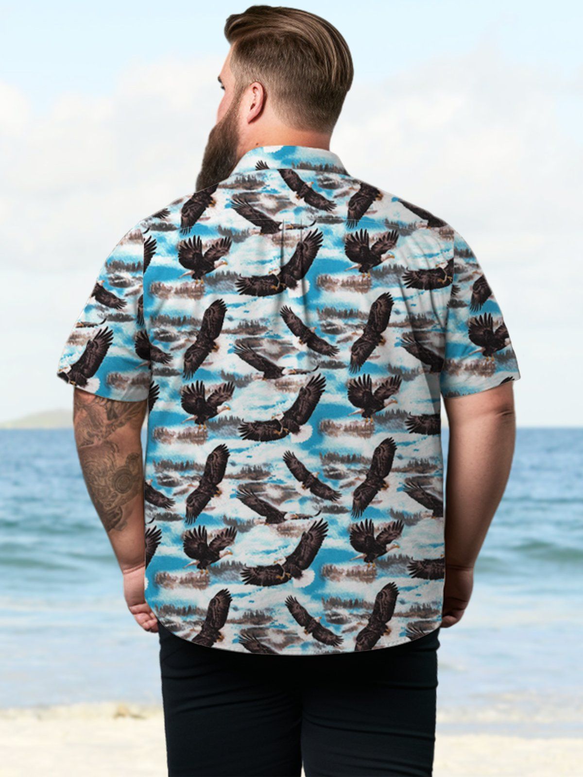 Big & Tall Holiday Animal Eagle Free Seersucker Hawaiian Shirt