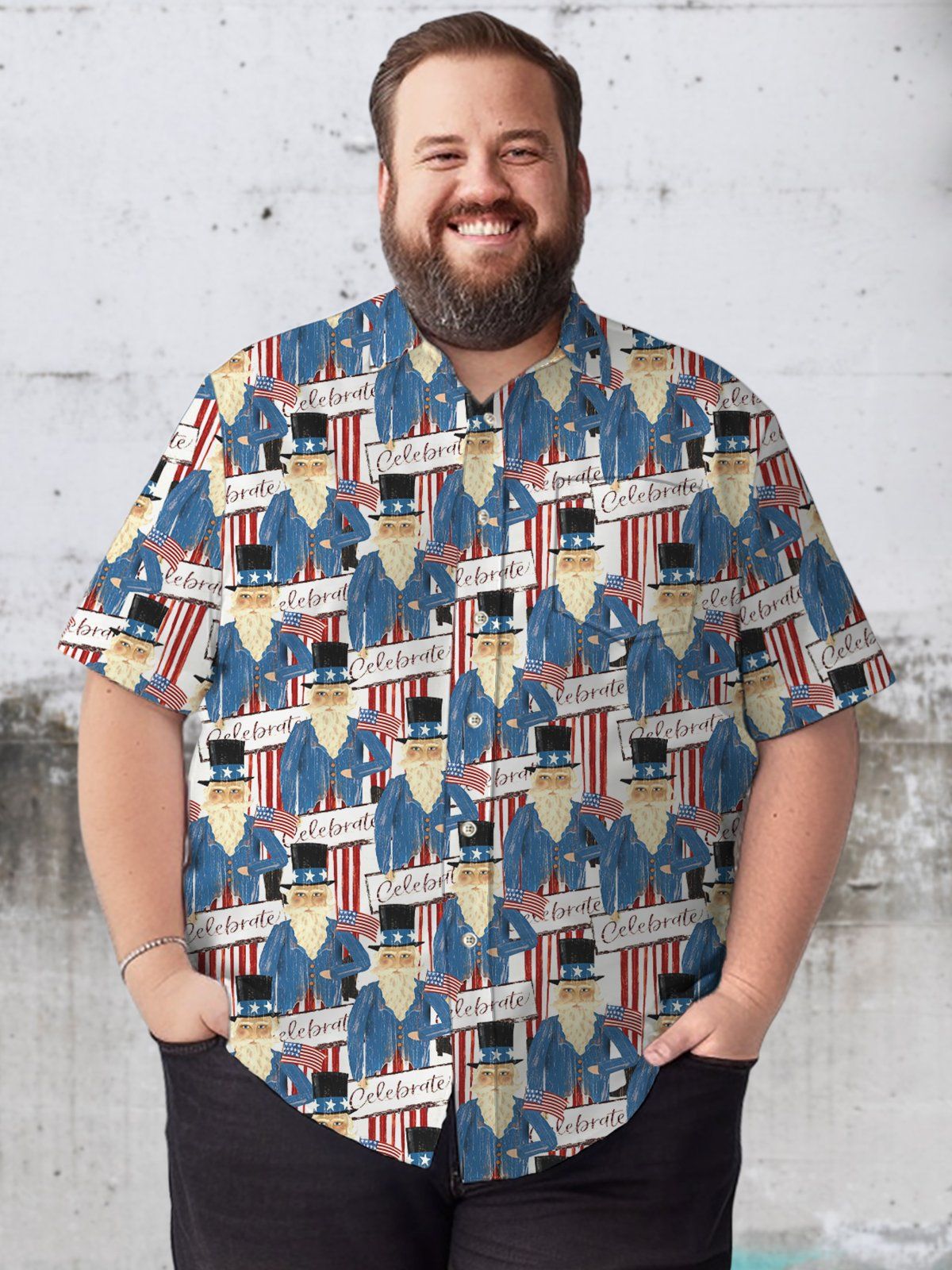 Big & Tall Holiday Celebration Flag Hawaiian Shirt Big & Tall Holiday Celebration Flag Hawaiian Shirt