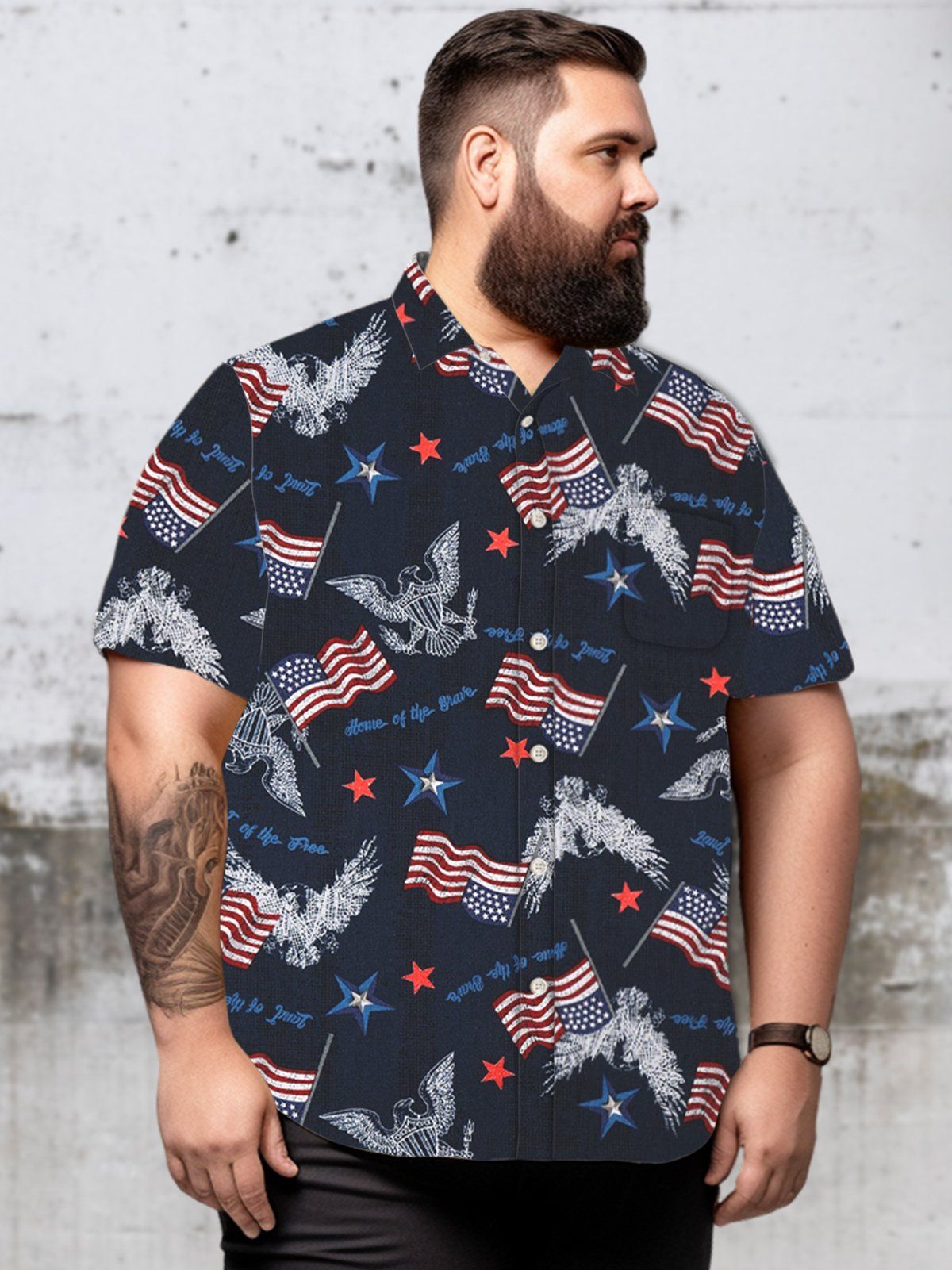 Big & Tall Holiday Patriotic Celebration Banner Hawaiian Shirt Big & Tall Holiday Patriotic Celebration Banner Hawaiian Shirt