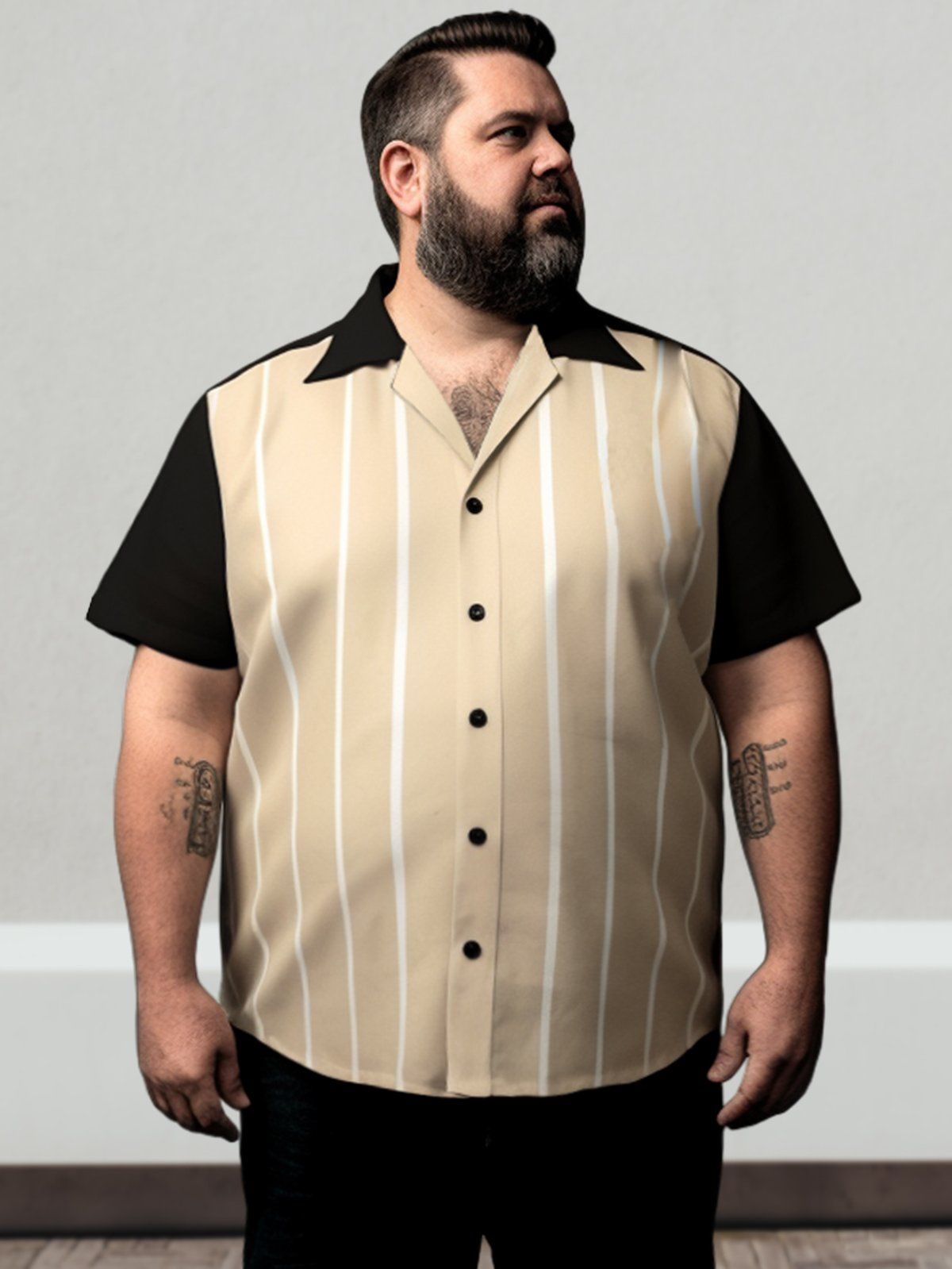 Big & Tall Men Retro Bowling Stripe QuickDry Shirts Design 03 Big & Tall Men Retro Bowling Stripe QuickDry Shirts Design 03