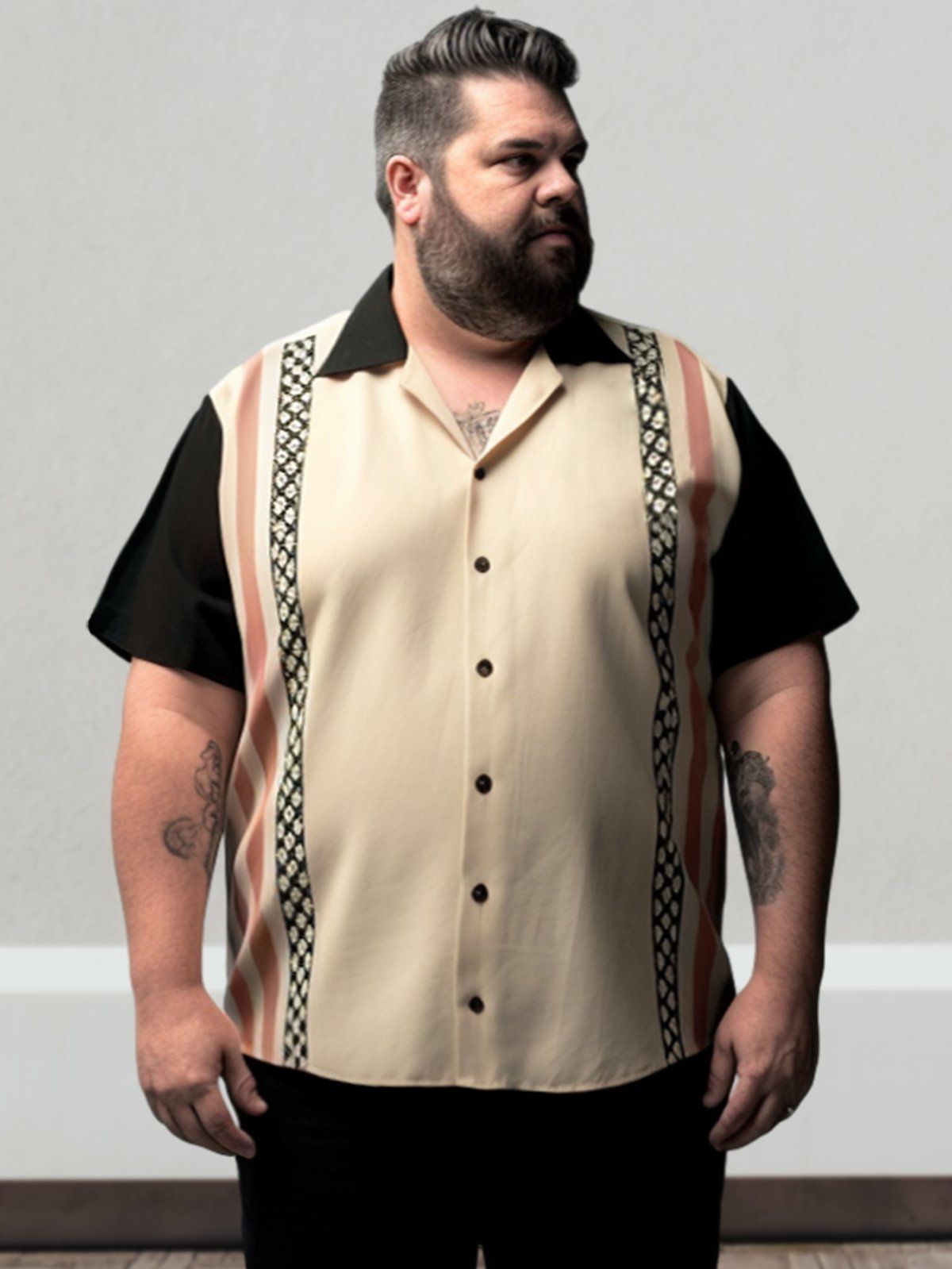 Big & Tall Men Retro Bowling Stripe QuickDry Shirts Design 04 Big & Tall Men Retro Bowling Stripe QuickDry Shirts Design 04