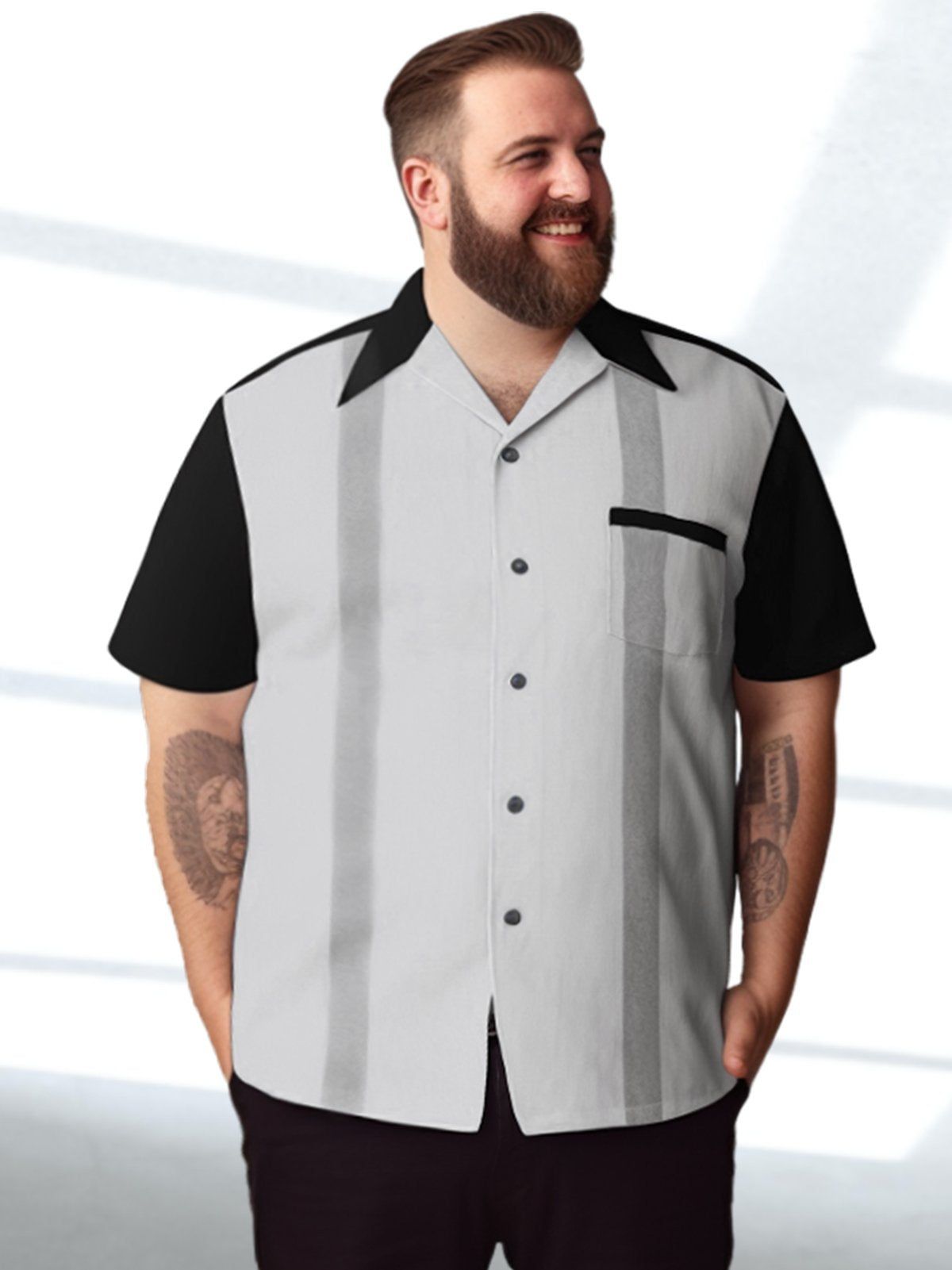 Big & Tall Men Retro Bowling Stripe QuickDry Shirts Design 05 Big & Tall Men Retro Bowling Stripe QuickDry Shirts Design 05