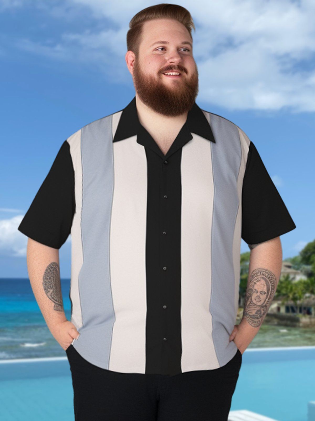 Big & Tall Men Retro Bowling Stripe QuickDry Shirts Design 06 Big & Tall Men Retro Bowling Stripe QuickDry Shirts Design 06