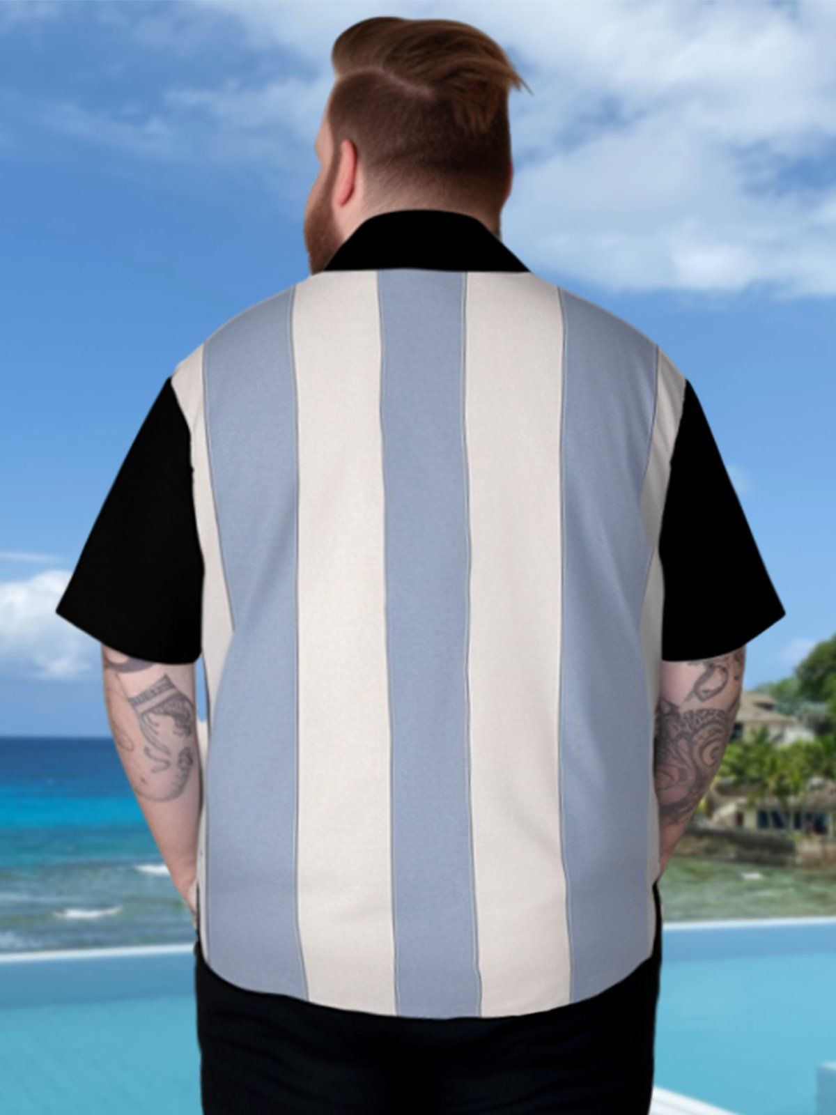 Big & Tall Men Retro Bowling Stripe QuickDry Shirts Design 06