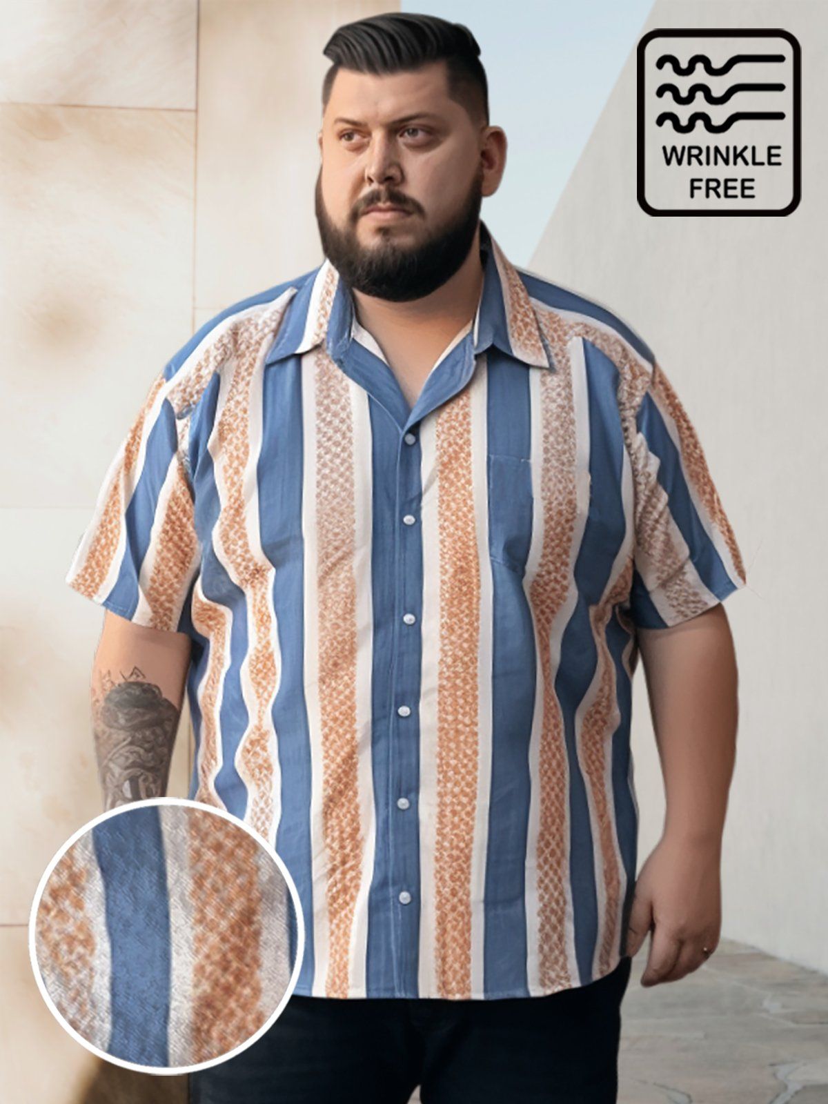 Big & Tall Men Retro Bowling Stripe Seersucker Shirts Big & Tall Men Retro Bowling Stripe Seersucker Shirts