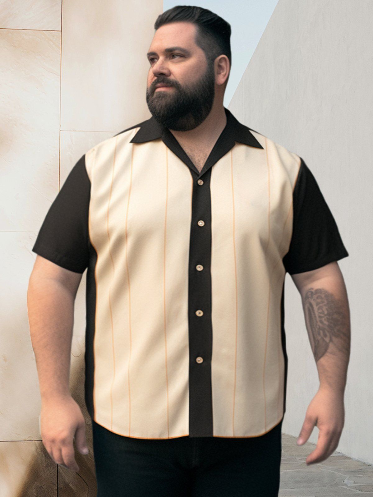 Big & Tall Men Retro Stripe Bowling QuickDry Shirts Design 01 Big & Tall Men Retro Stripe Bowling QuickDry Shirts Design 01