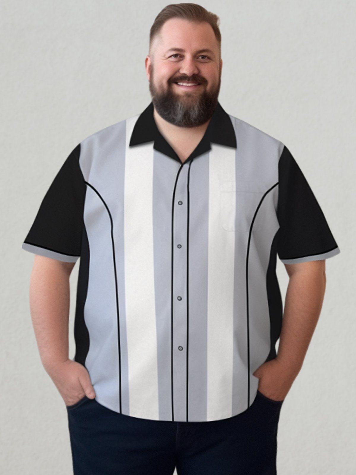 Big & Tall Men Retro Stripe Bowling QuickDry Shirts Design 02 Big & Tall Men Retro Stripe Bowling QuickDry Shirts Design 02