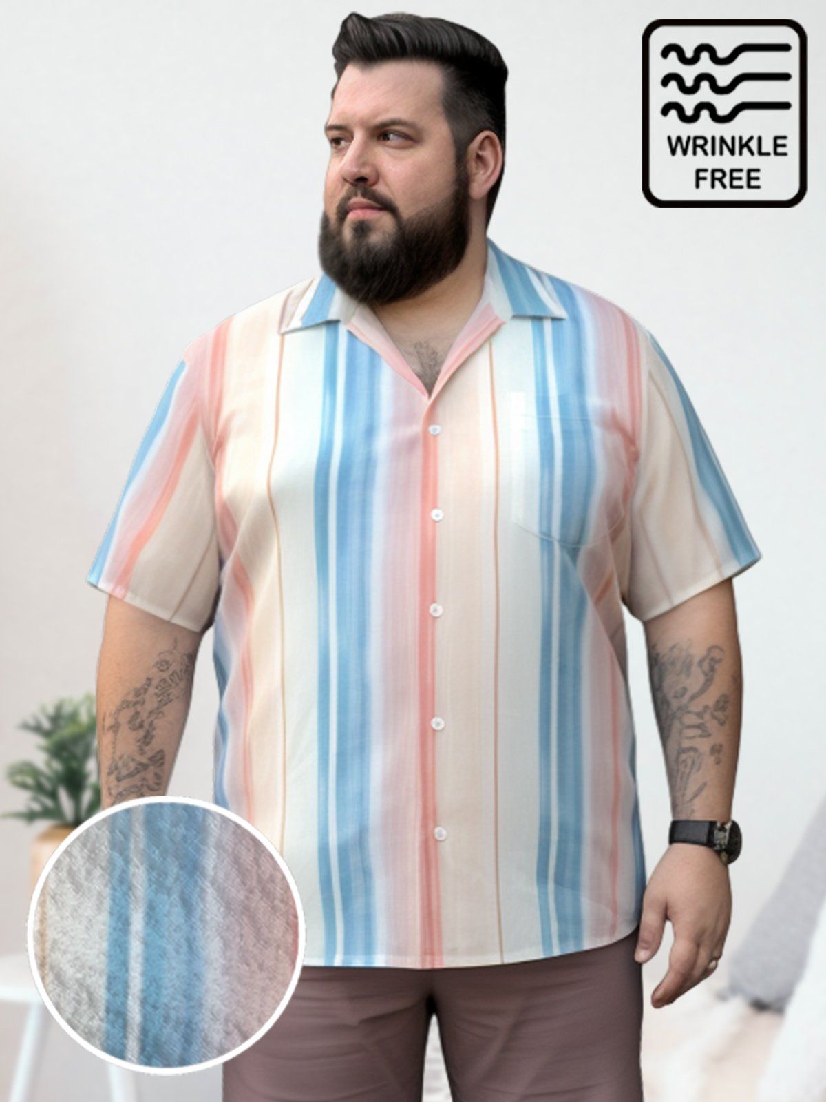 Big & Tall Men Retro Stripe Seersucker Shirts Design 02 Big & Tall Men Retro Stripe Seersucker Shirts Design 02