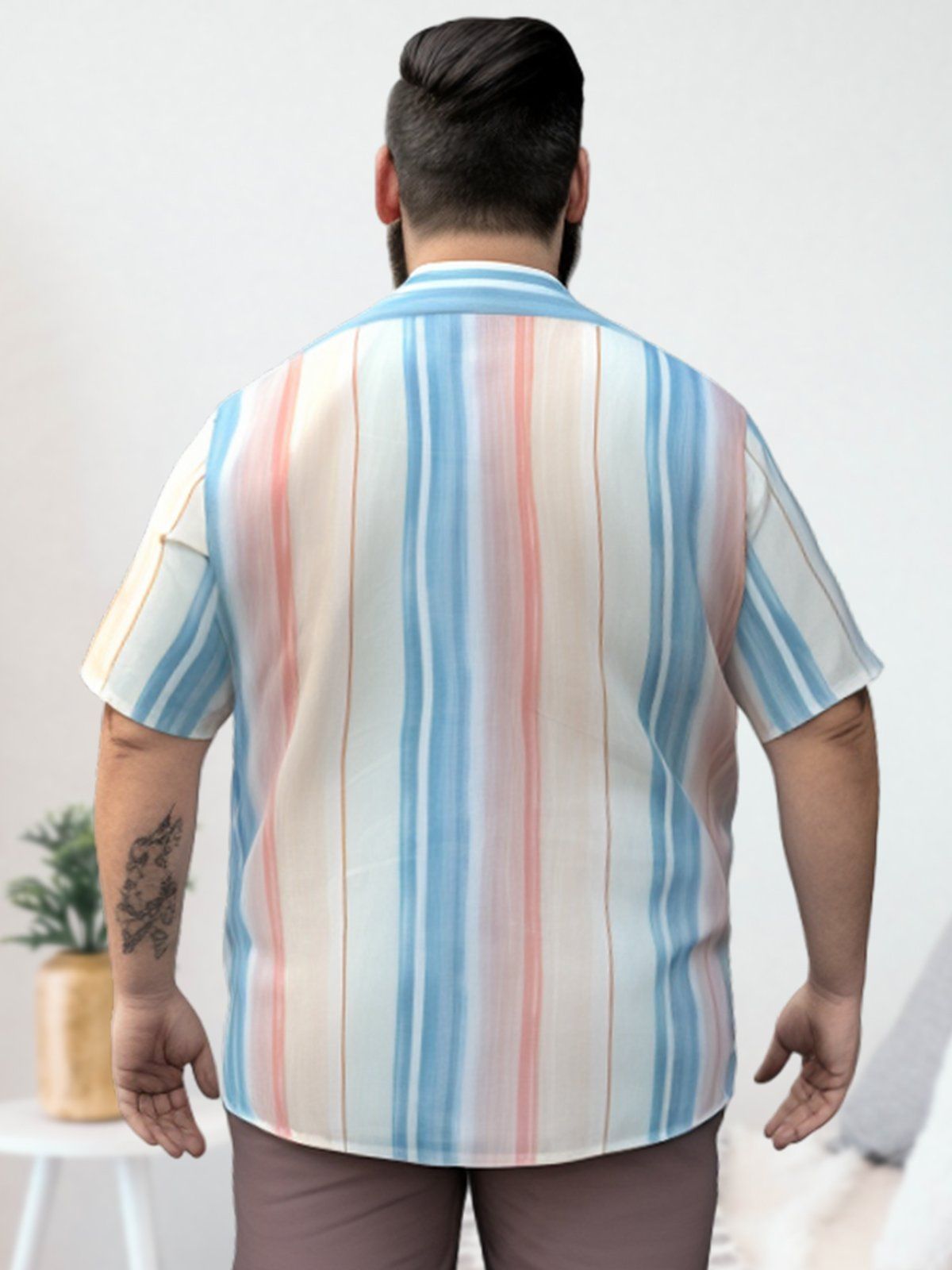 Big & Tall Men Retro Stripe Seersucker Shirts Design 02