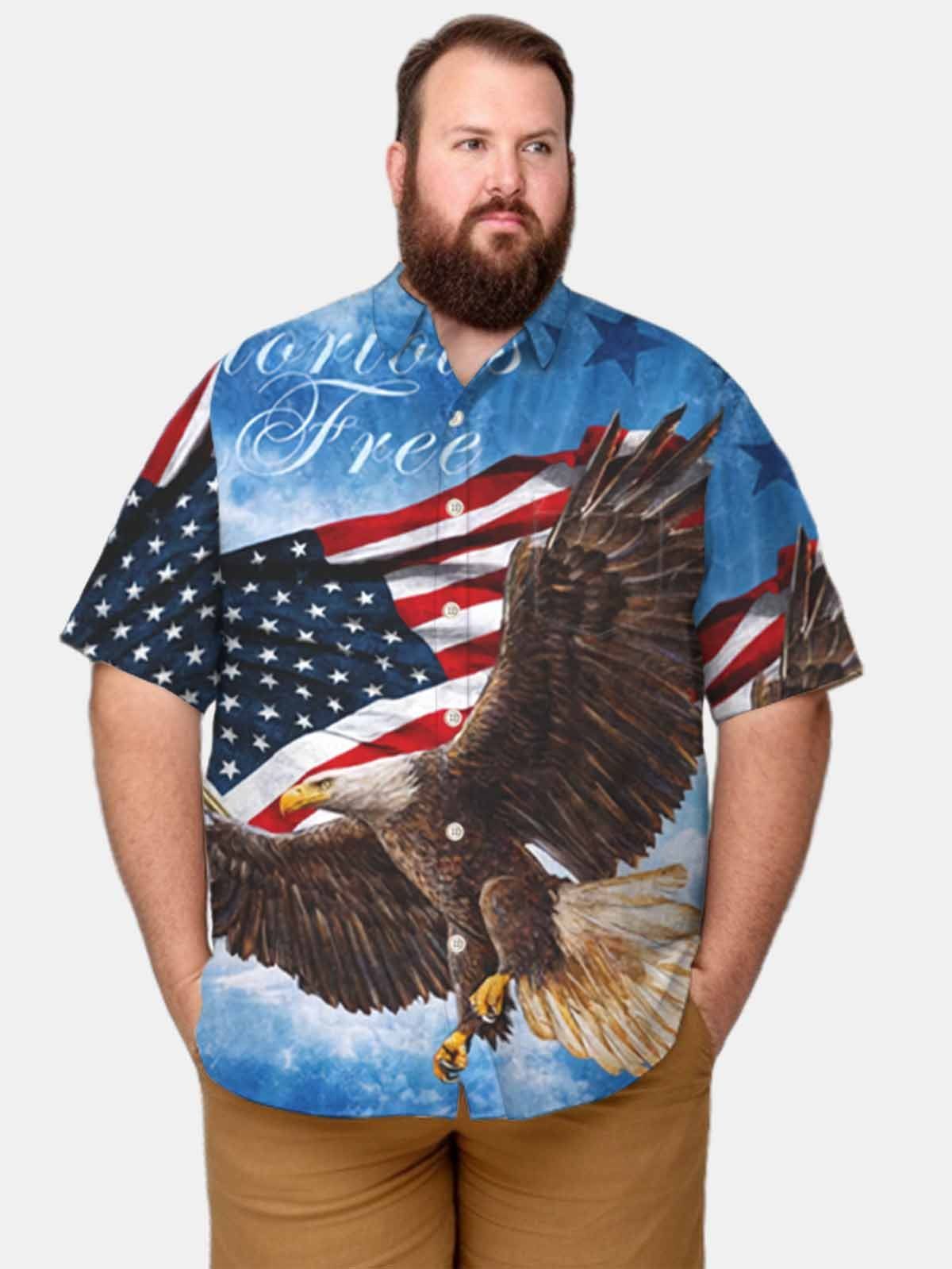 Big & Tall Patriot American Flag Bald Eagle Quick Drying Hawaiian Shirt Big & Tall Patriot American Flag Bald Eagle Quick Drying Hawaiian Shirt