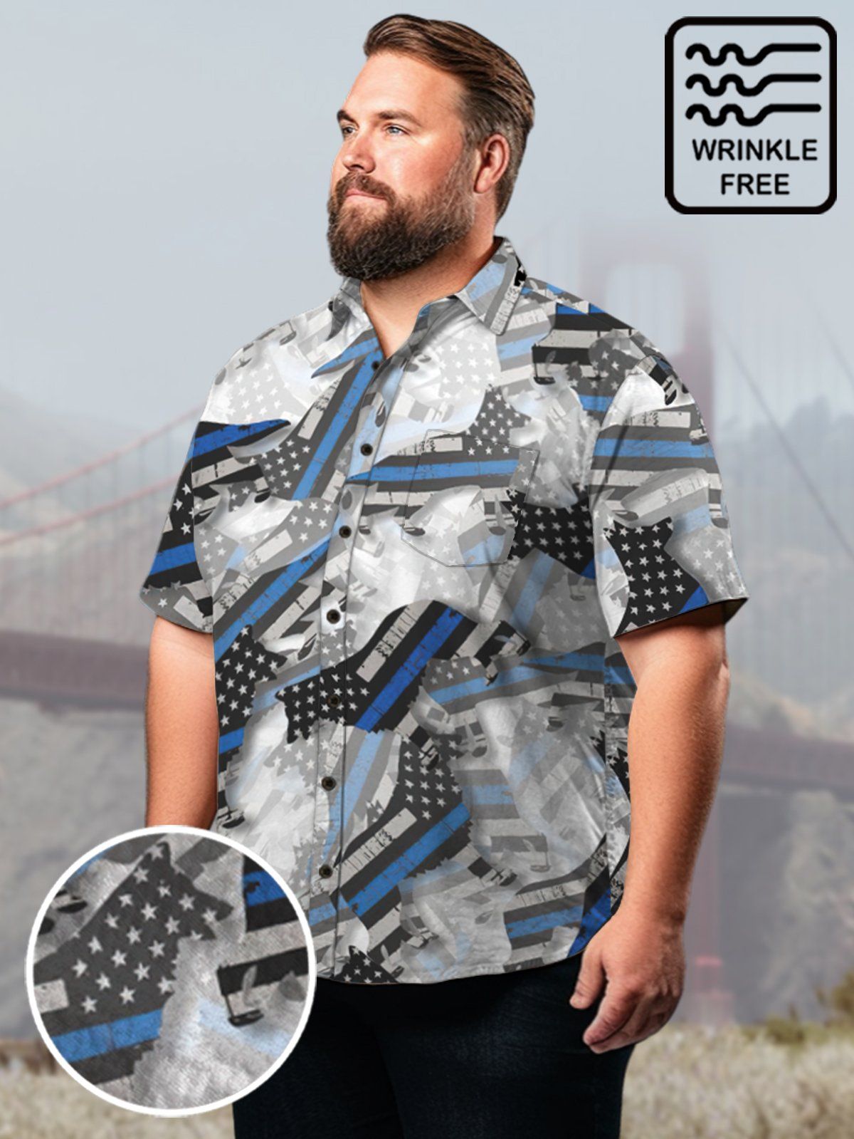 Big & Tall Patriot American Flag Free Seersucker Hawaiian Shirt Big & Tall Patriot American Flag Free Seersucker Hawaiian Shirt