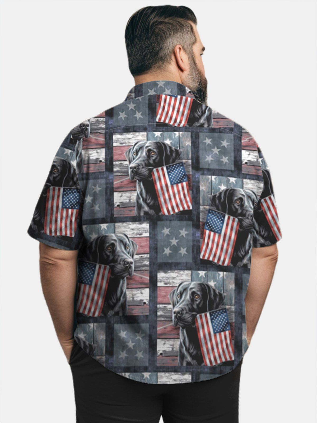 Big & Tall Patriot Dog American Flag Free Seersucker Hawaiian Shirt