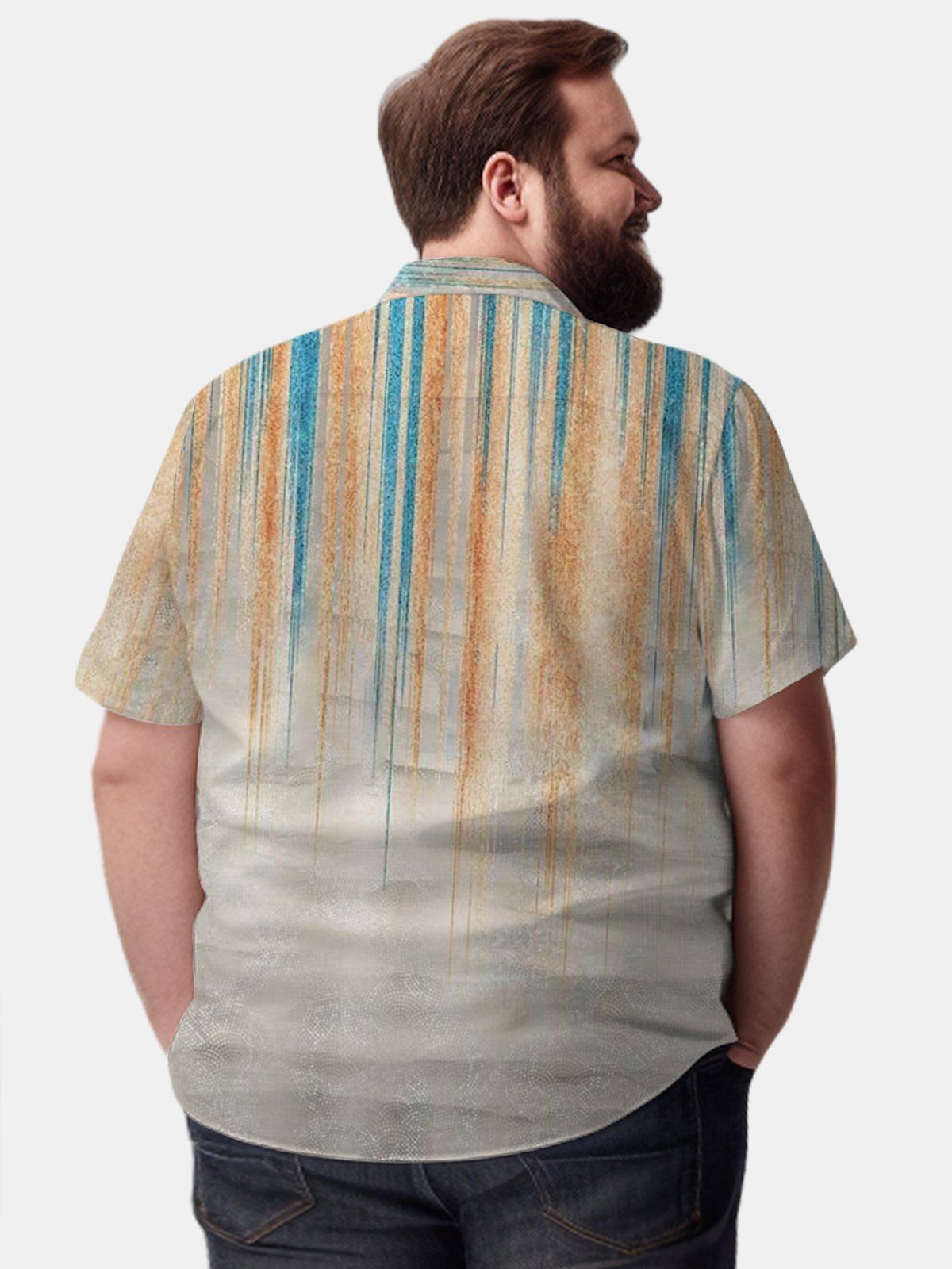Big & Tall Retro Art Stripe Tie-Dye Free Seersucker Hawaiian Shirt