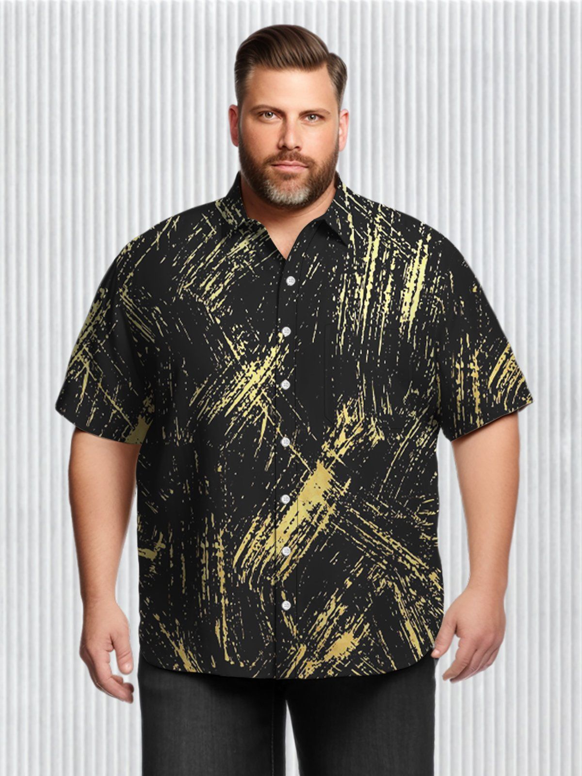Big & Tall Retro Casual Contrasting Lines Hawaiian Shirt Big & Tall Retro Casual Contrasting Lines Hawaiian Shirt