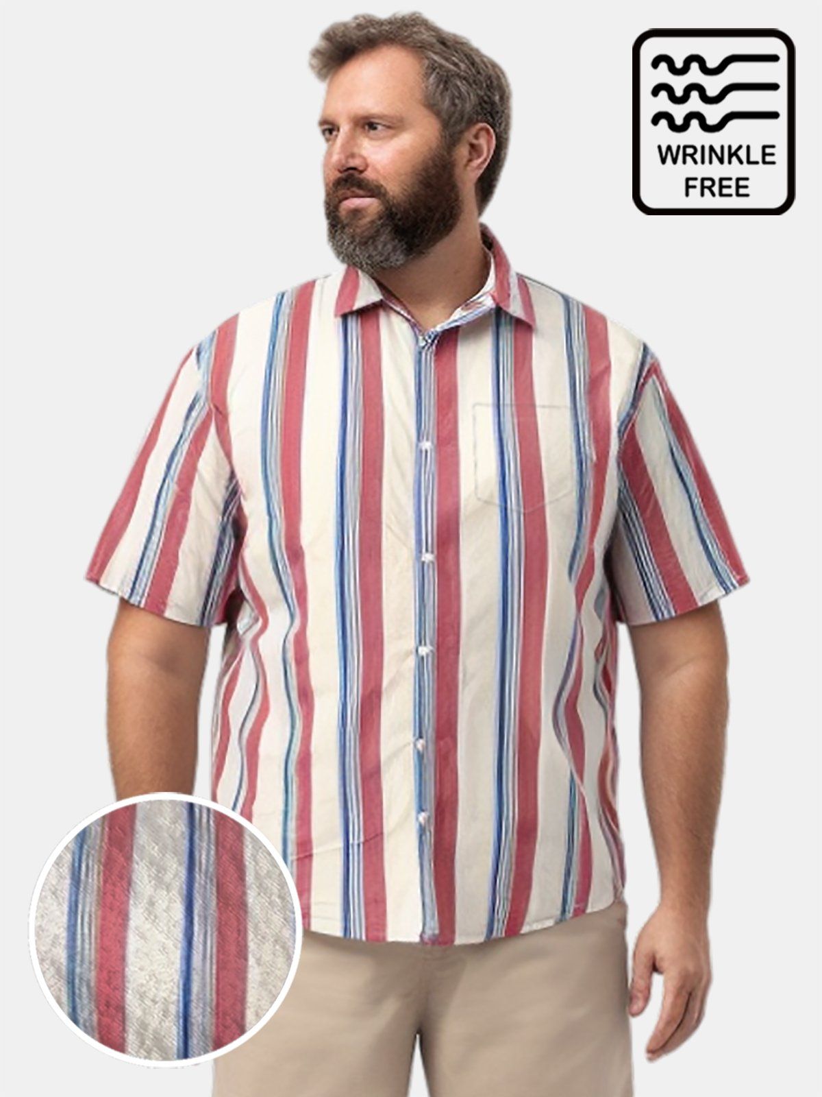 Big & Tall Retro Casual Fringes Free Seersucker Hawaiian Shirt Big & Tall Retro Casual Fringes Free Seersucker Hawaiian Shirt