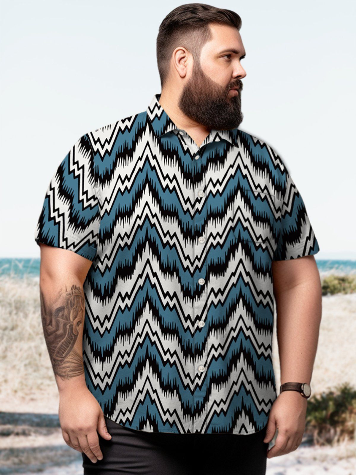 Big & Tall Retro Chevron Stripe Hawaiian Shirt Big & Tall Retro Chevron Stripe Hawaiian Shirt
