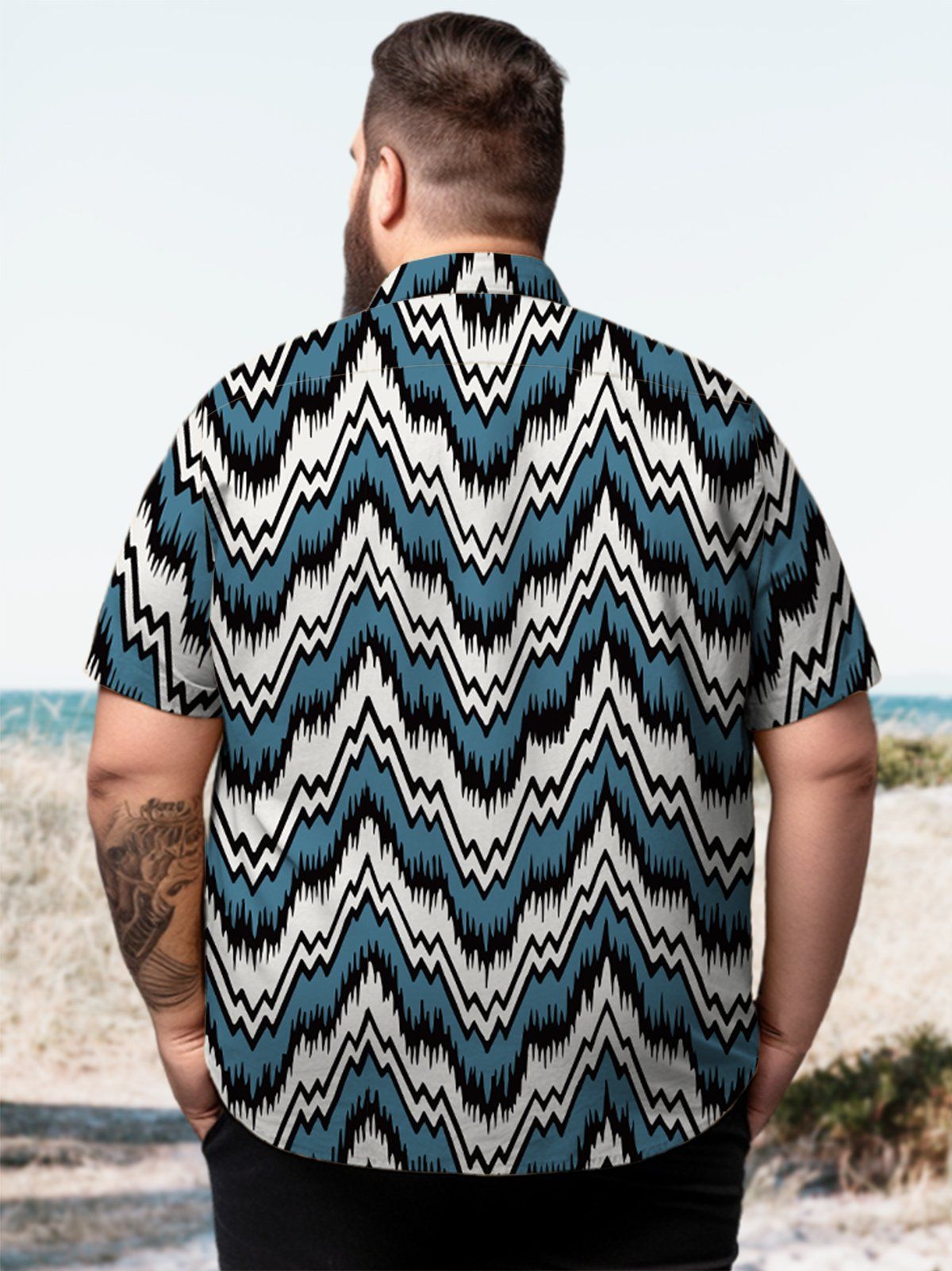 Big & Tall Retro Chevron Stripe Hawaiian Shirt