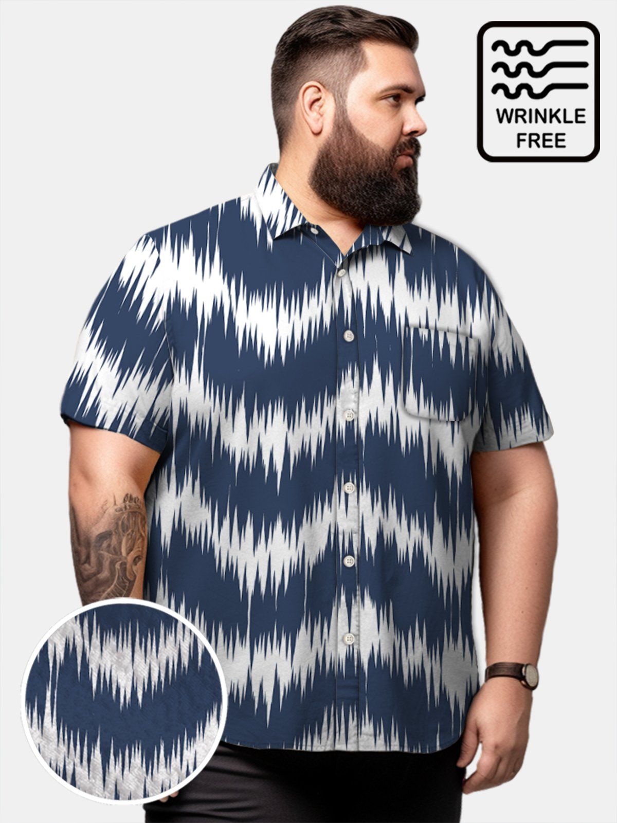 Big & Tall Retro Chevron Zigzag Wave Free Seersucker Hawaiian Shirt Big & Tall Retro Chevron Zigzag Wave Free Seersucker Hawaiian Shirt