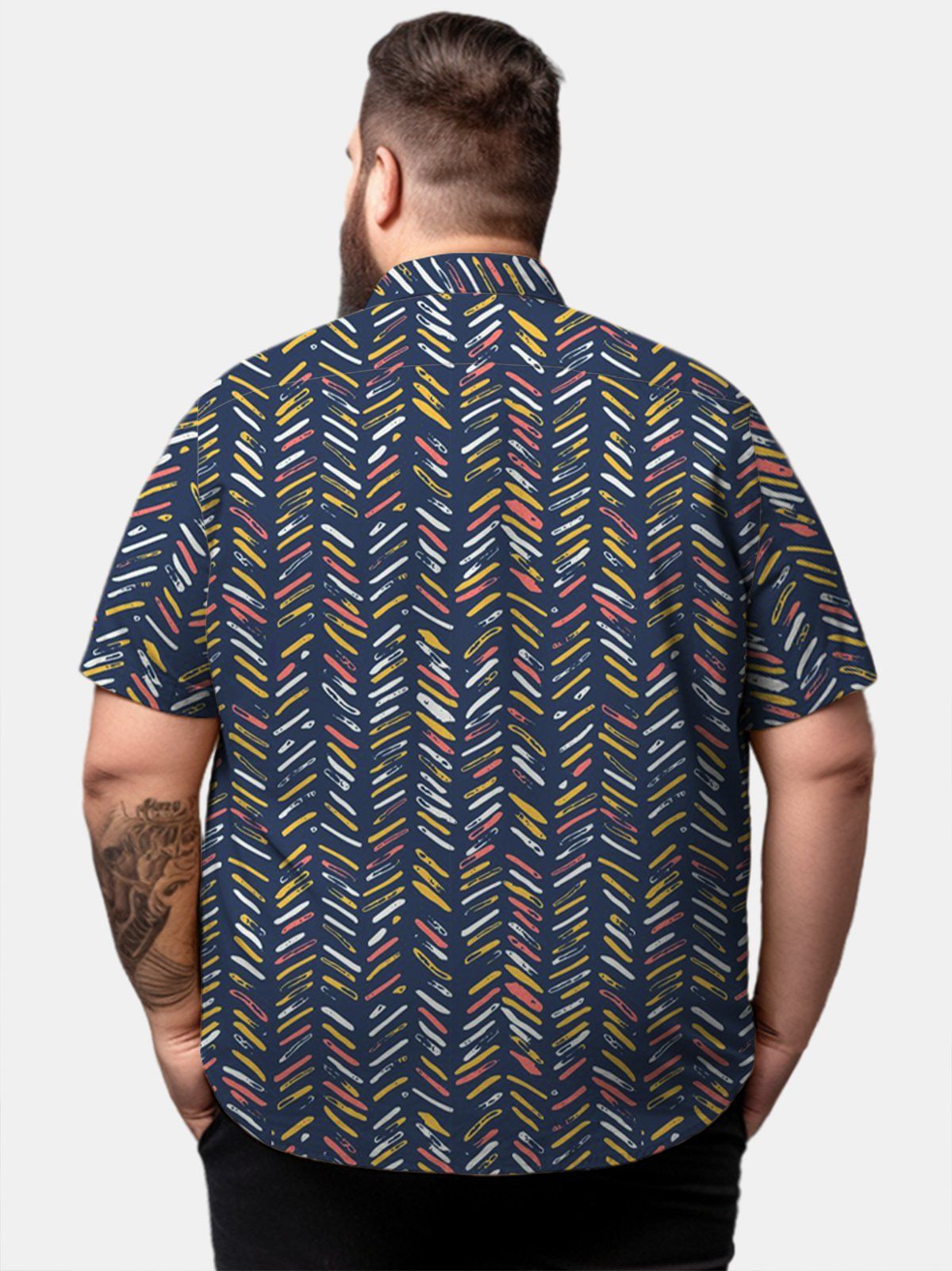 Big & Tall Retro Colored Stripes Free Seersucker Hawaiian Shirt