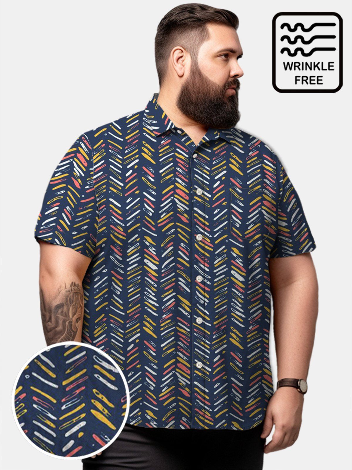Big & Tall Retro Colored Stripes Free Seersucker Hawaiian Shirt Big & Tall Retro Colored Stripes Free Seersucker Hawaiian Shirt