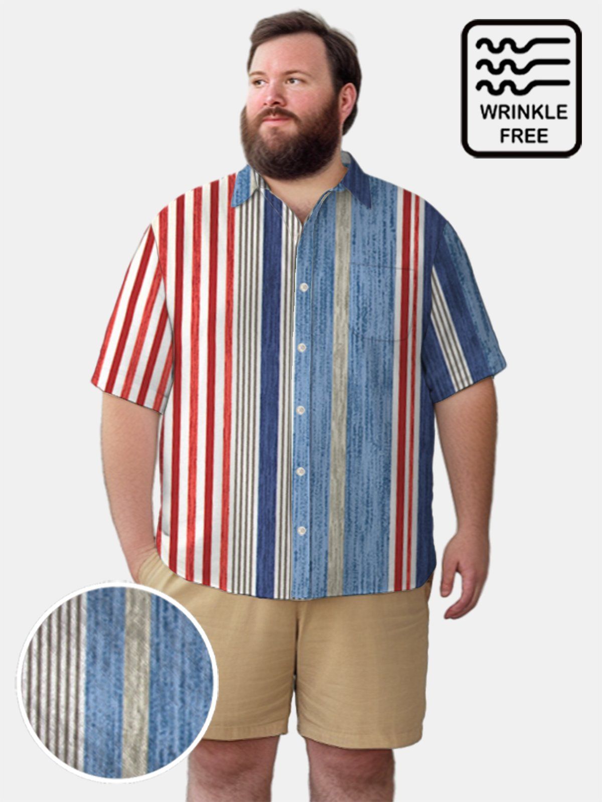 Big & Tall Retro Fringes Free Seersucker Hawaiian Shirt Big & Tall Retro Fringes Free Seersucker Hawaiian Shirt