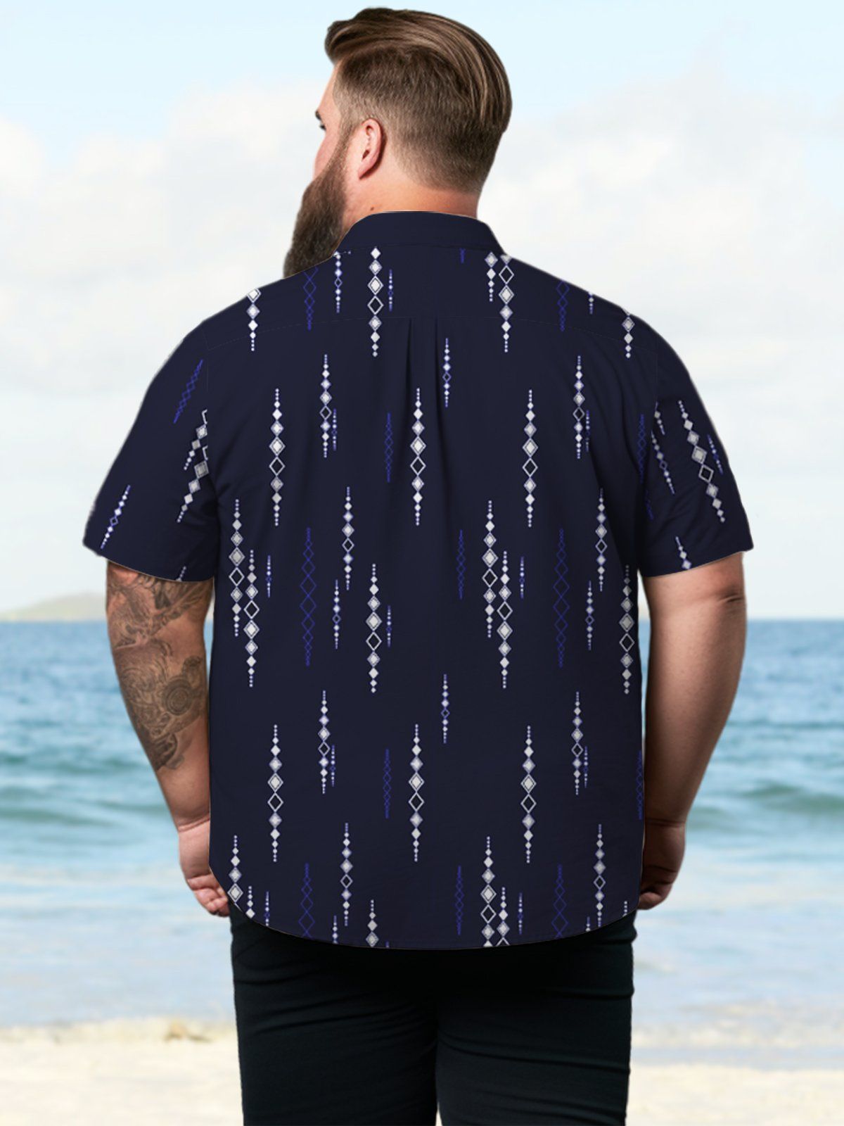Big & Tall Retro Geometric Line Hawaiian Shirt
