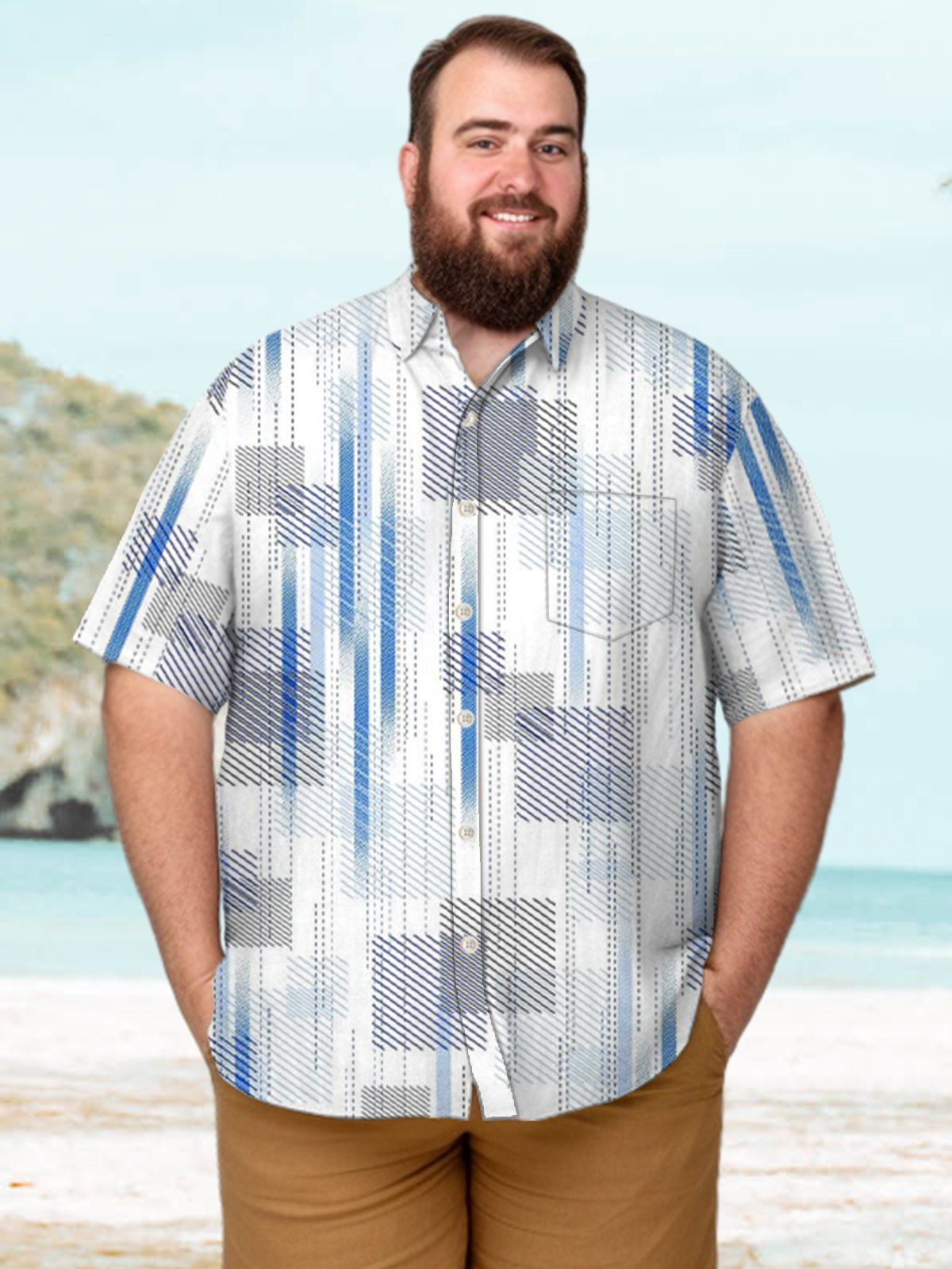Big & Tall Retro Geometric Stripes Hawaiian Shirt
