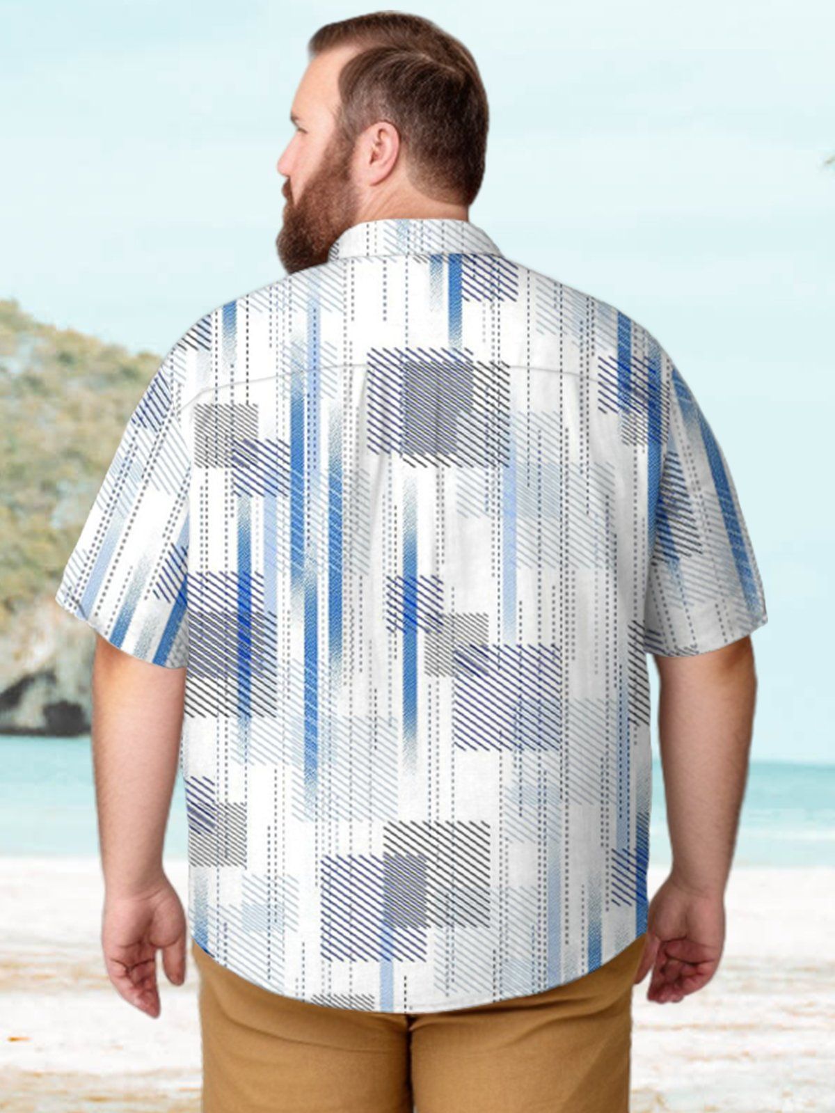 Big & Tall Retro Geometric Stripes Hawaiian Shirt