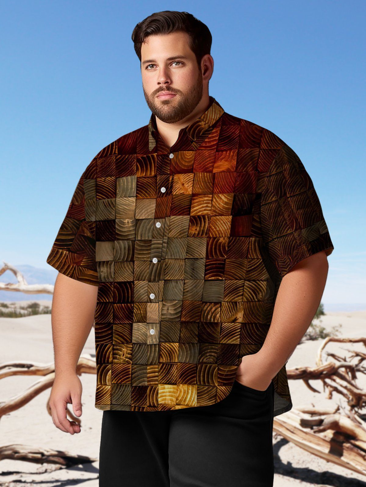 Big & Tall Retro Geometrical Hawaiian Shirt