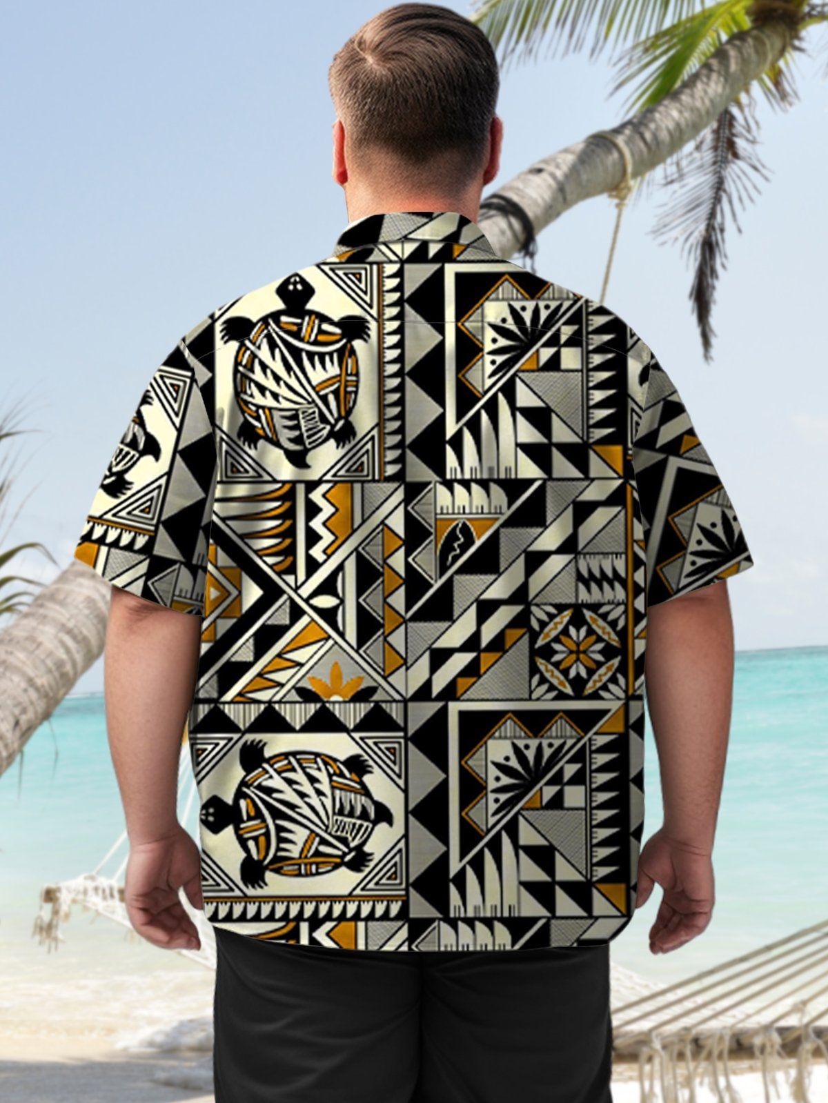 Big & Tall Retro Geometry Turtle Totem Hawaiian Shirt