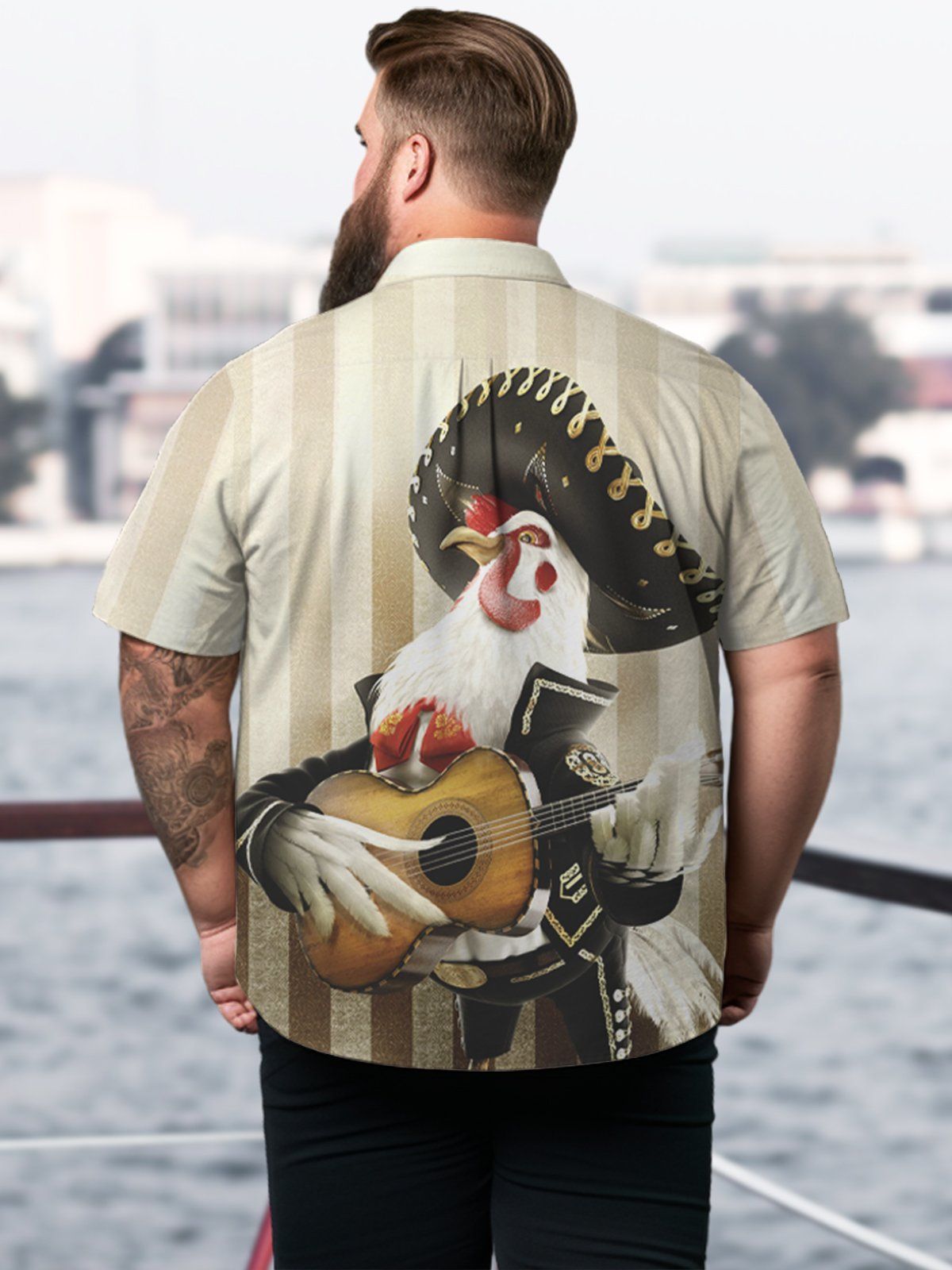Big & Tall Retro Rooster Music Hawaiian Shirt