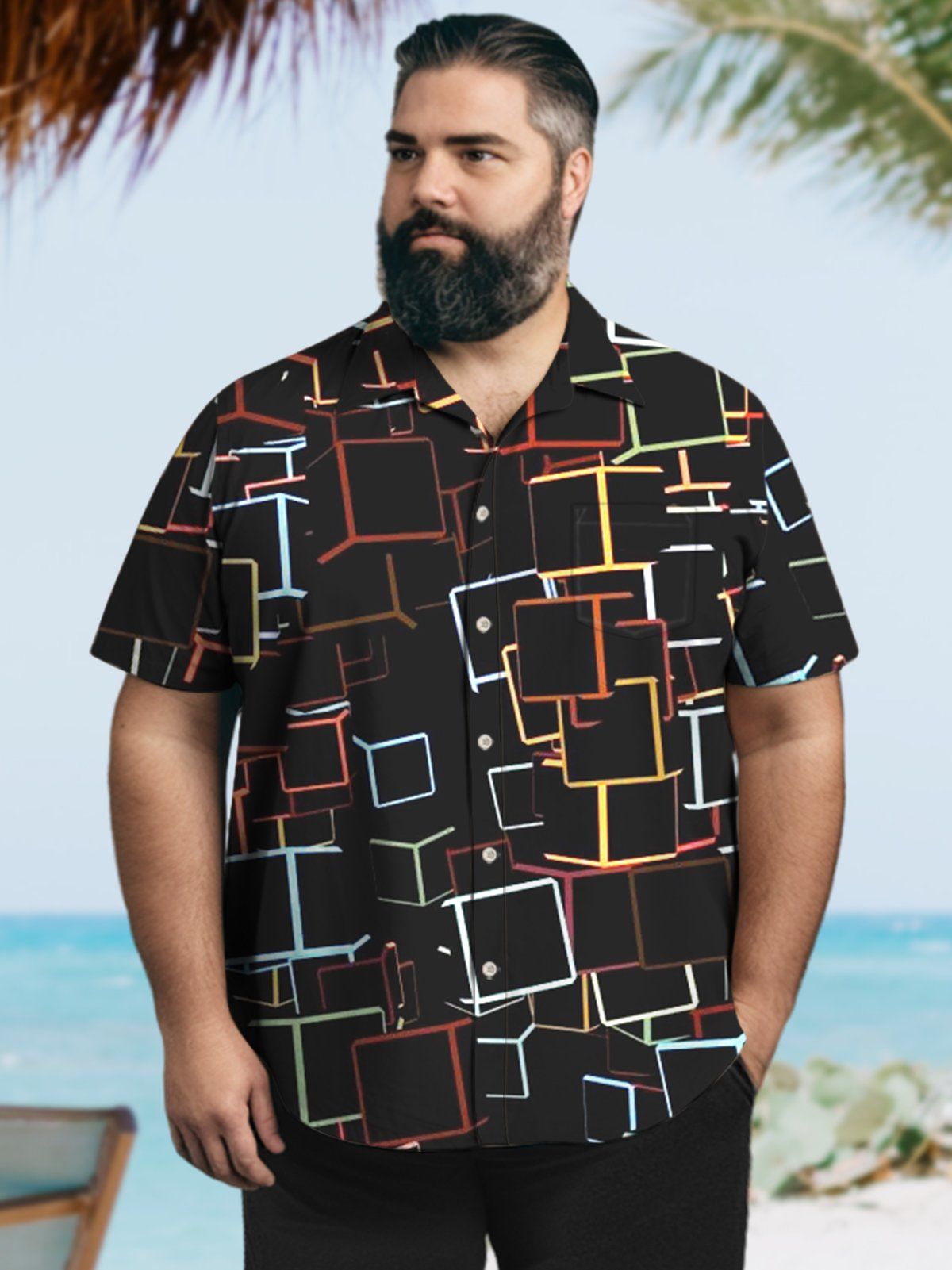 Big & Tall Retro Square Geometry Hawaiian Shirt Big & Tall Retro Square Geometry Hawaiian Shirt