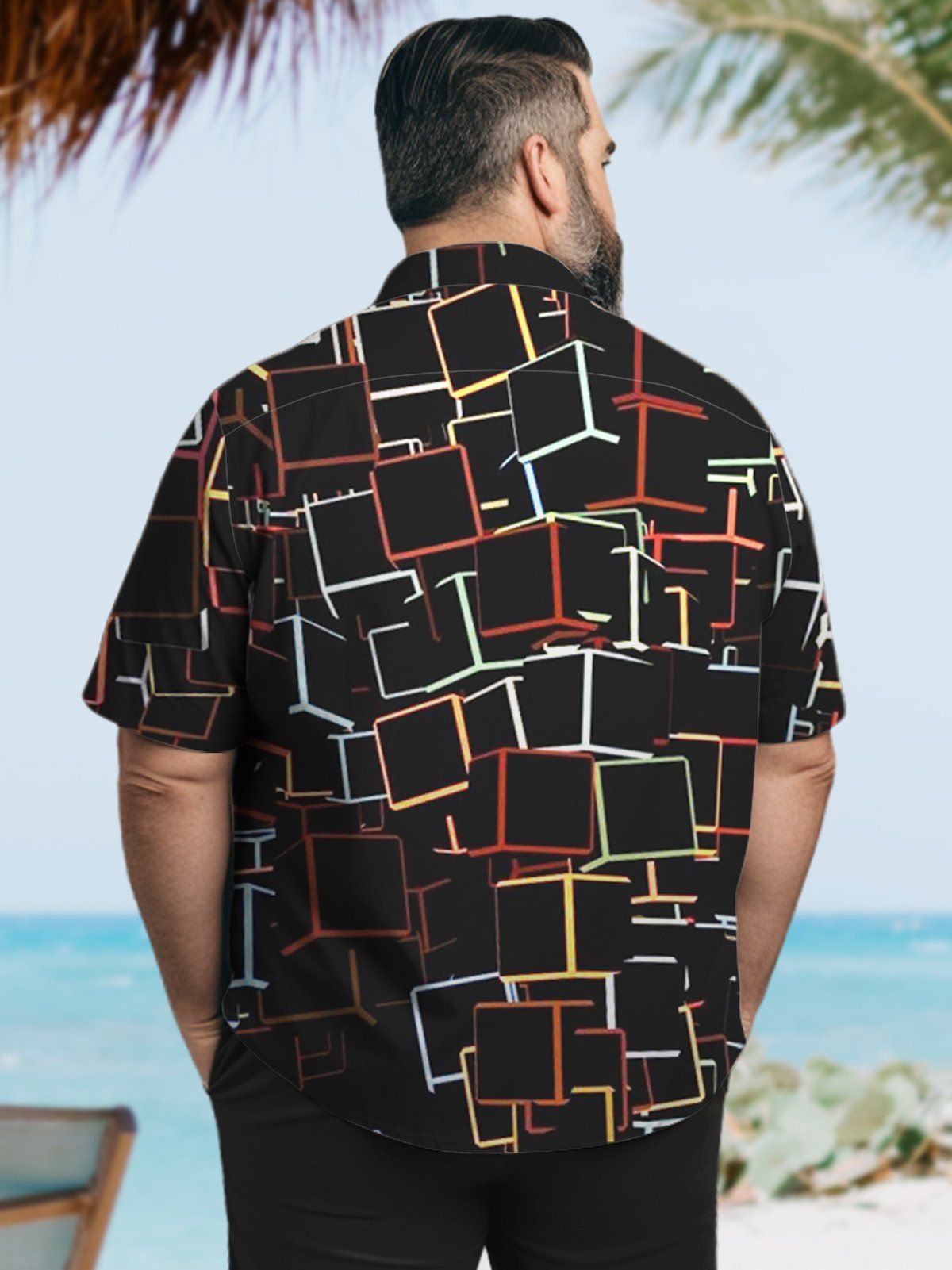 Big & Tall Retro Square Geometry Hawaiian Shirt