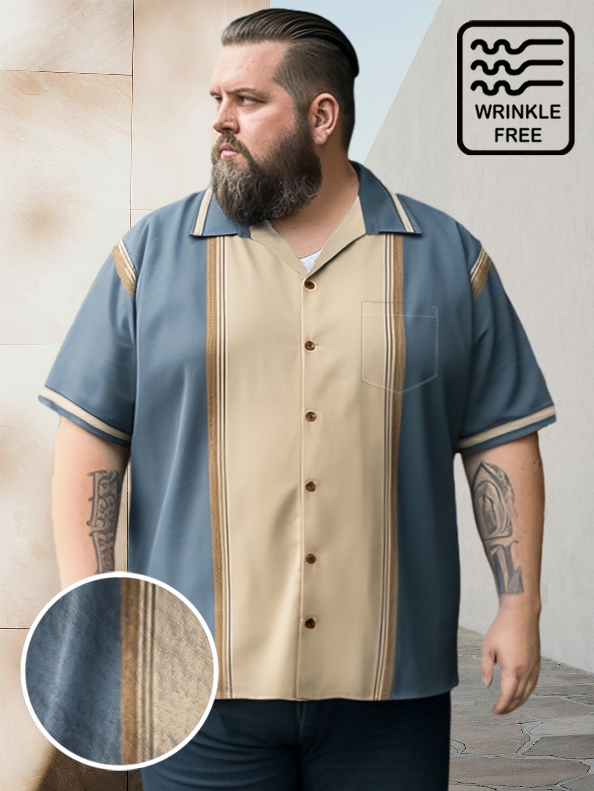 Big & Tall Retro Striped Bowling Style Free Seersucker Hawaiian Shirt Big & Tall Retro Striped Bowling Style Free Seersucker Hawaiian Shirt