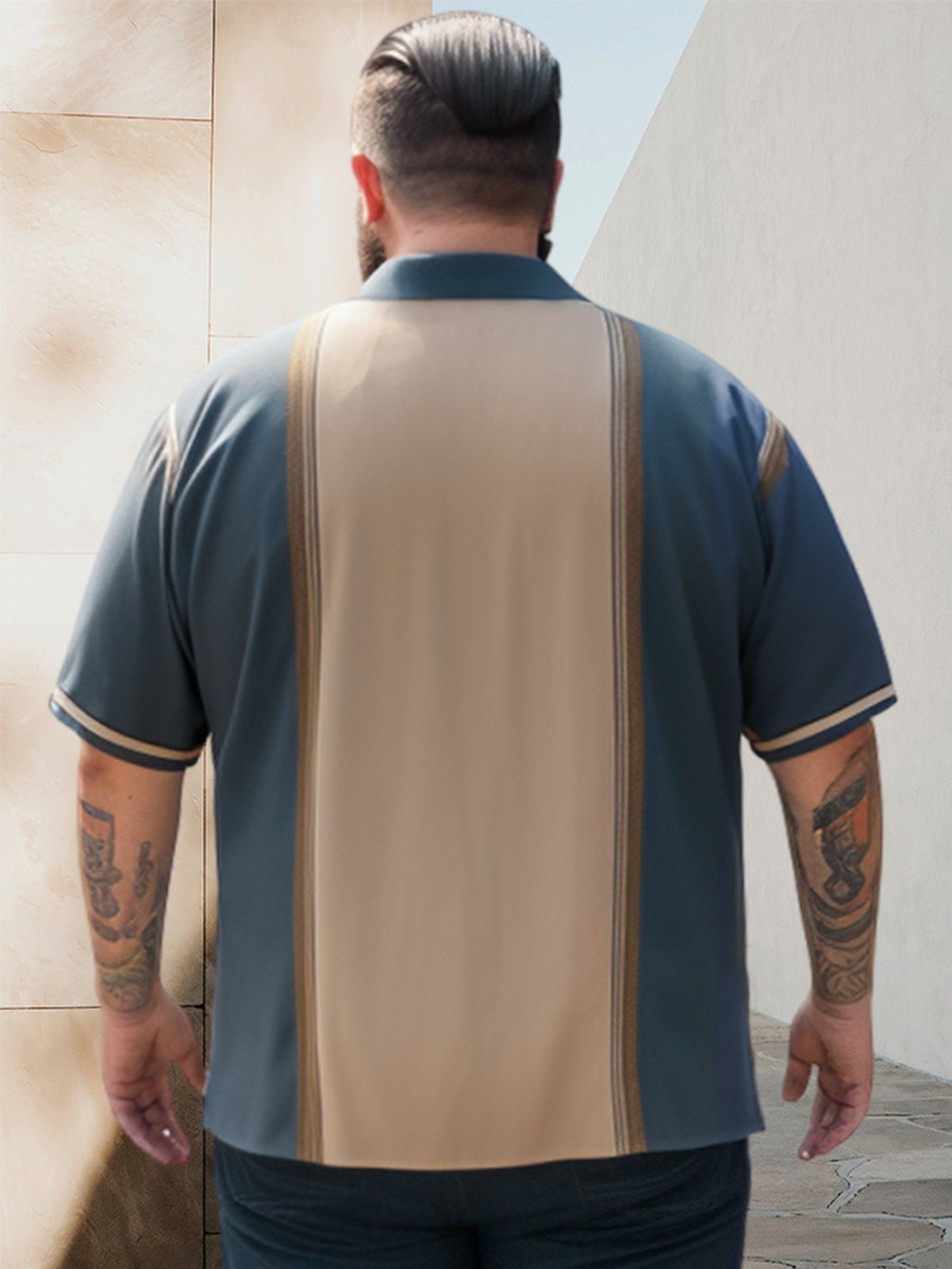 Big & Tall Retro Striped Bowling Style Free Seersucker Hawaiian Shirt