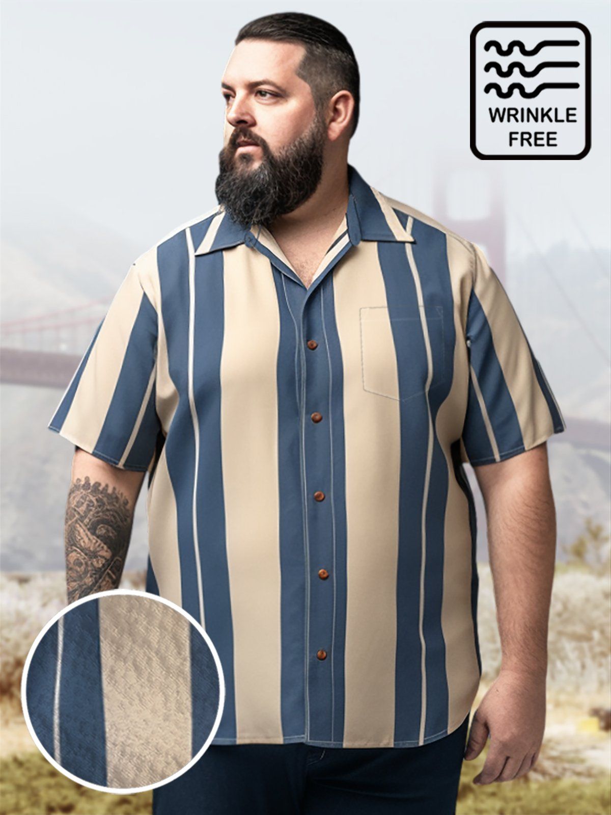 Big & Tall Retro Stripes Bowling Style Free Seersucker Hawaiian Shirt Big & Tall Retro Stripes Bowling Style Free Seersucker Hawaiian Shirt
