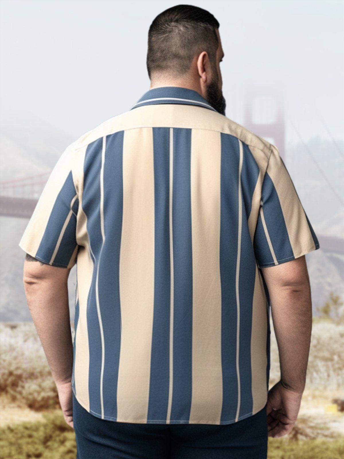 Big & Tall Retro Stripes Bowling Style Free Seersucker Hawaiian Shirt